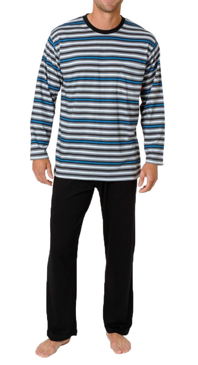 Herren langarm Schlafanzug Pyjama in lässiger Streifenoptik - 122 101 90 745