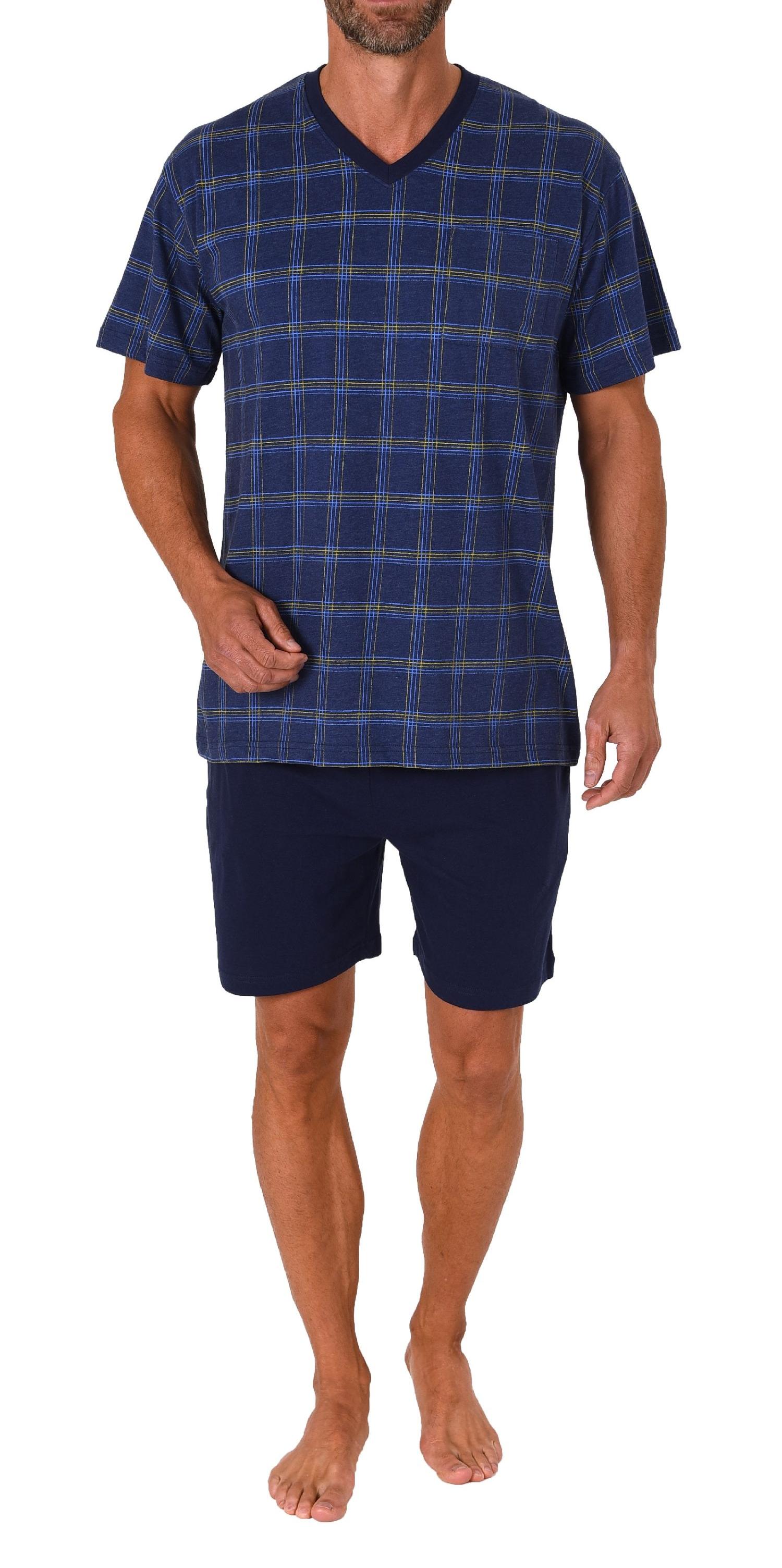Herren kurzarm Schlafanzug Shorty Pyjama mit karierten Oberteil - 122 105 90 445