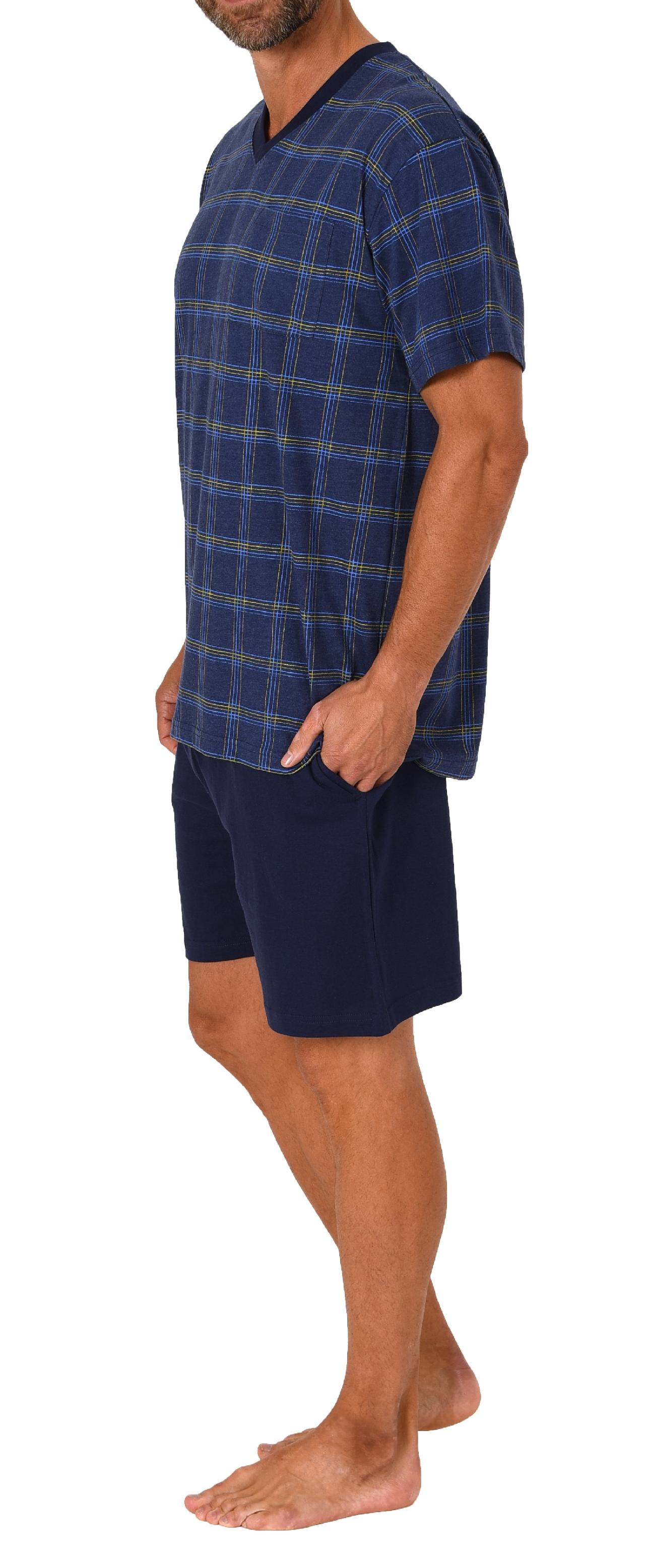 Herren kurzarm Schlafanzug Shorty Pyjama mit karierten Oberteil - 122 105 90 445