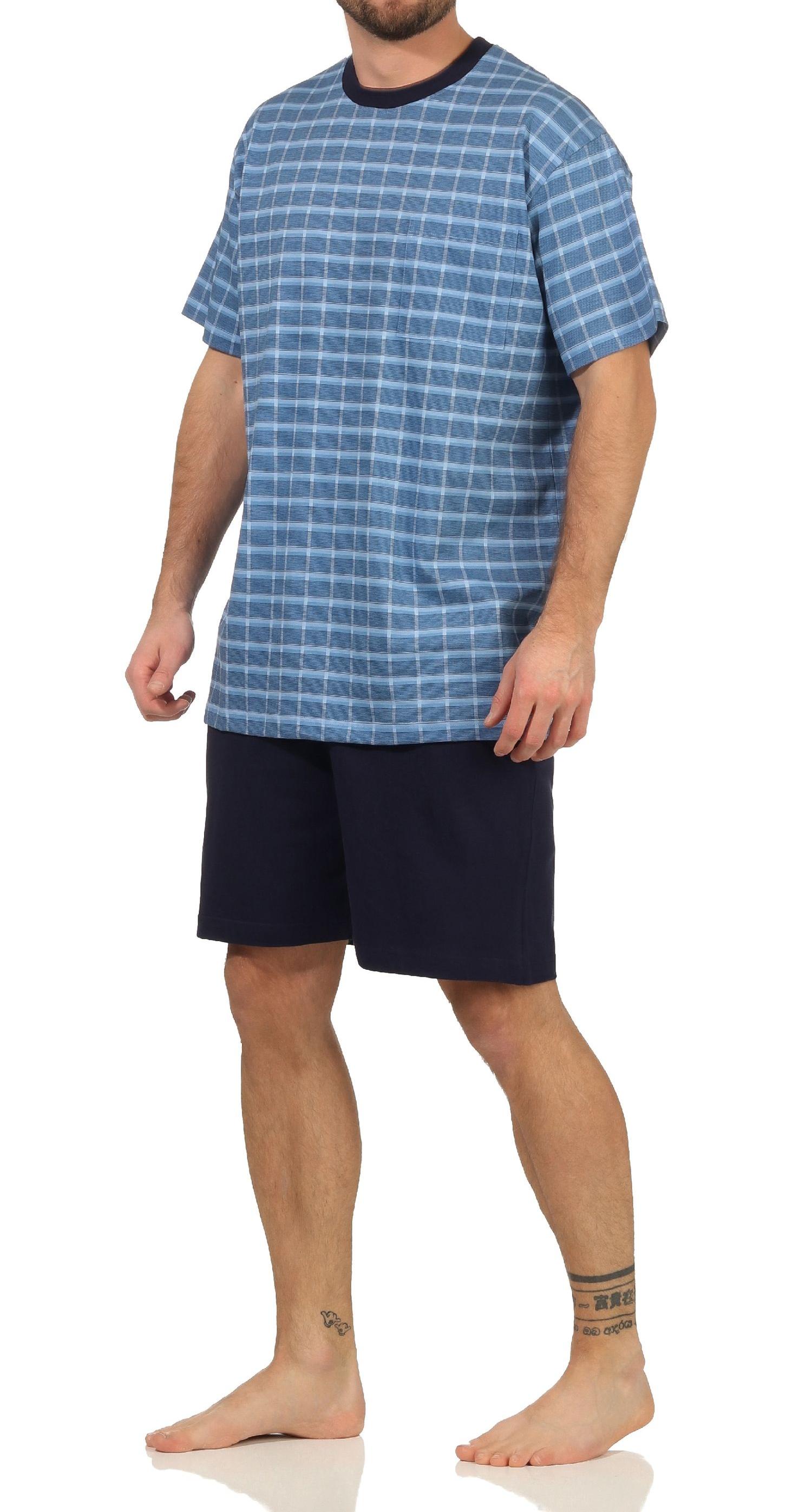Herren Pyjama Shorty kurzarm Schlafanzug in edler Karo Optik - auch in Übergrössen