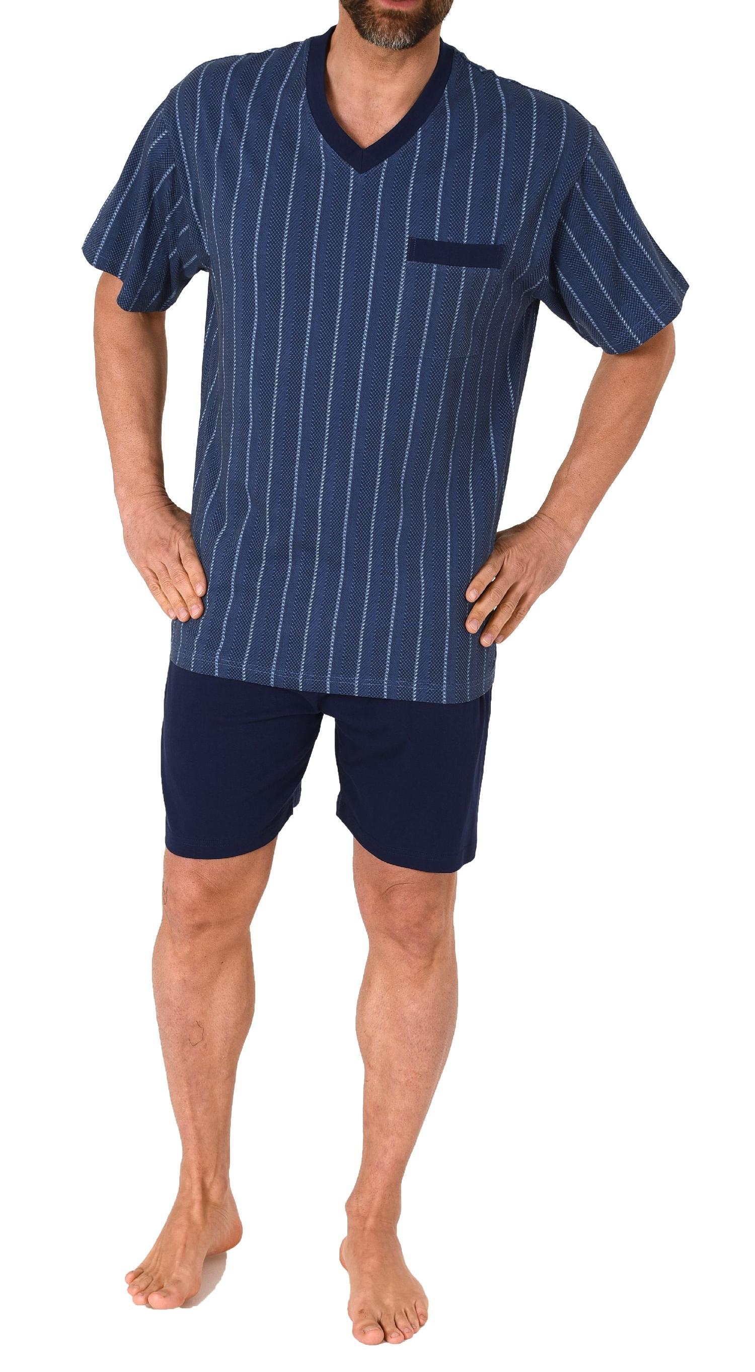 Herren kurzarm Schlafanzug Shorty Pyjama in Streifenoptik - auch in Übergrössen