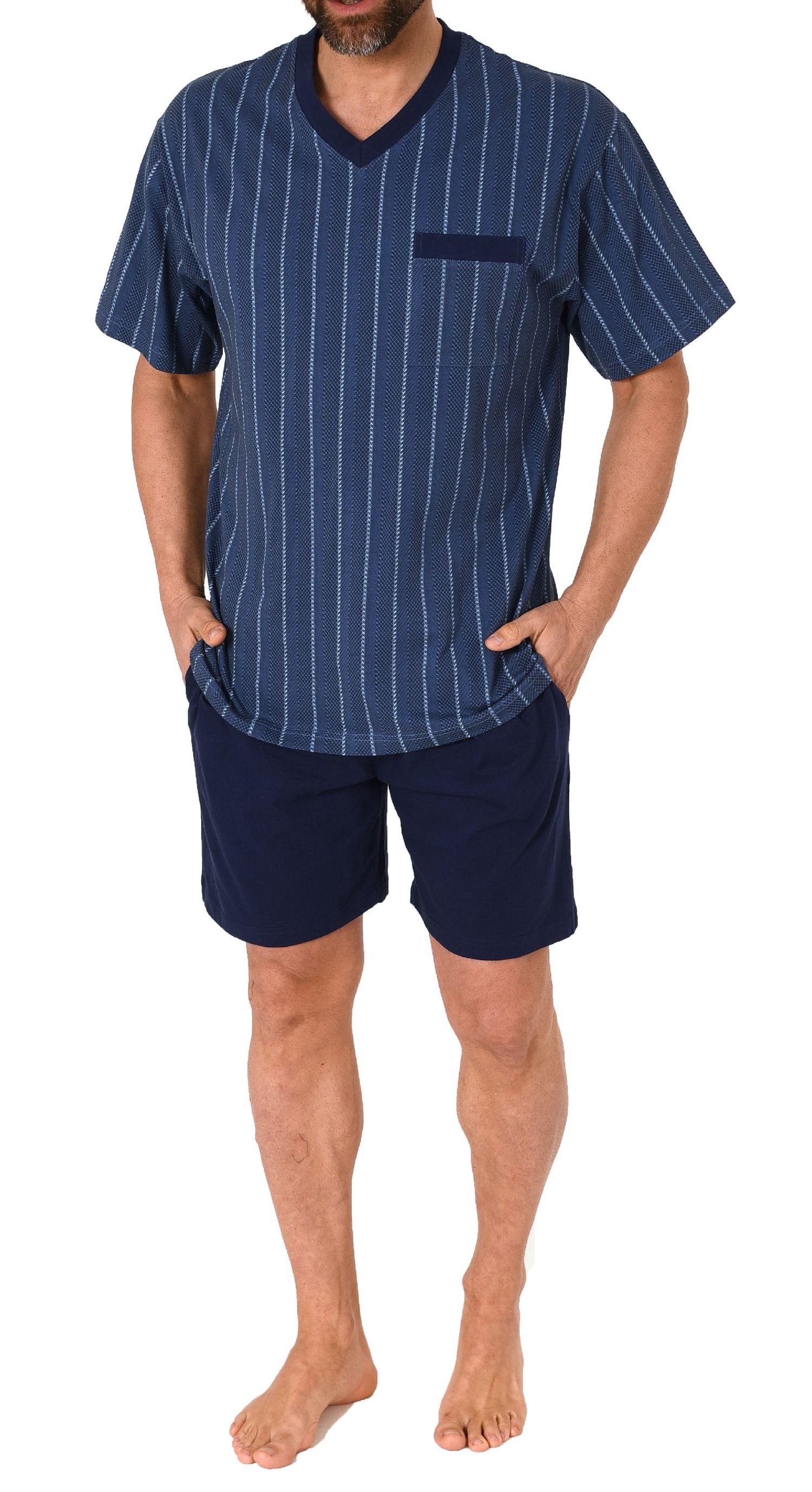 Herren kurzarm Schlafanzug Shorty Pyjama in Streifenoptik - auch in Übergrössen