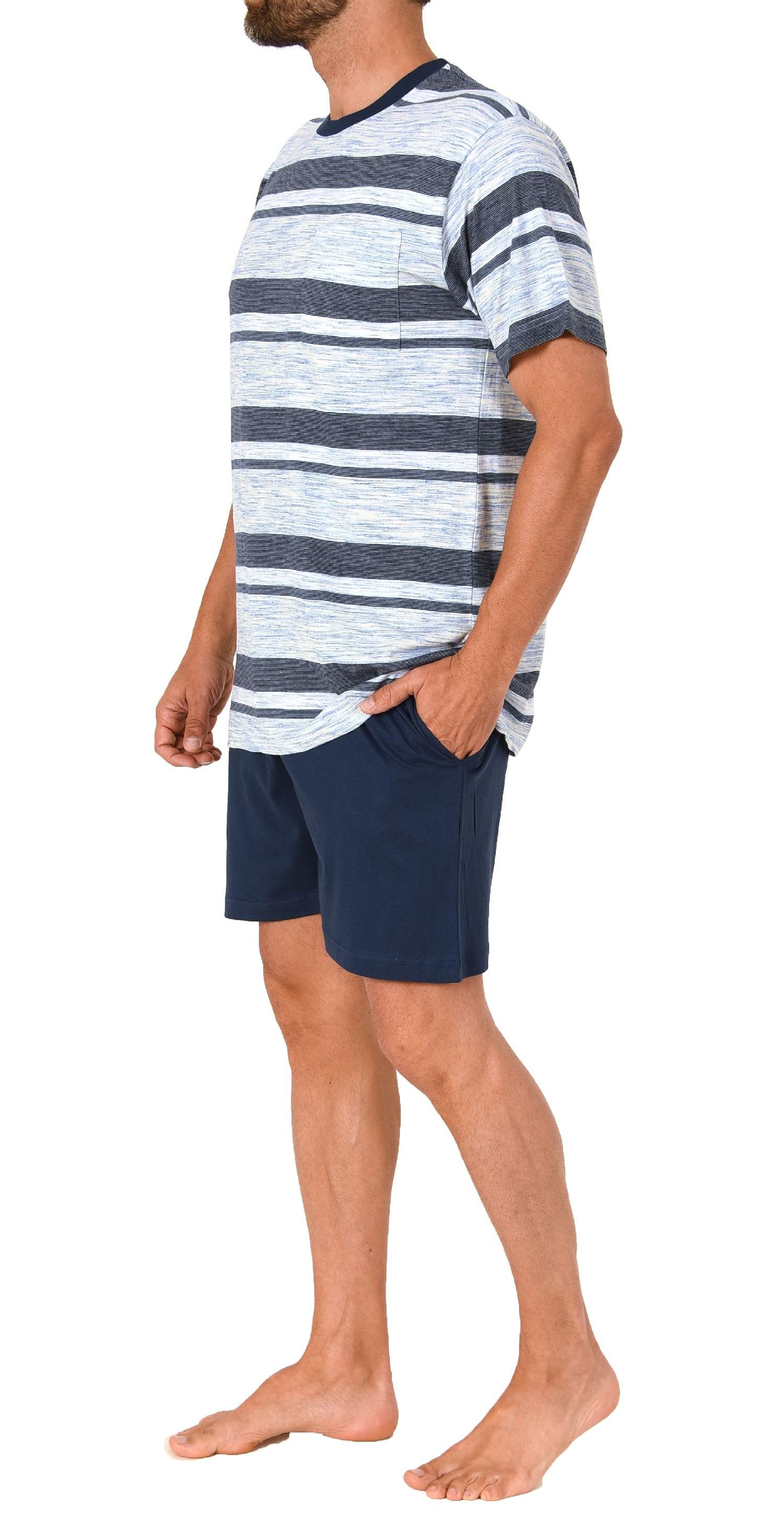 Eleganter Herren Schlafanzug kurzarm Shorty Pyjama in Streifenoptik - 122 105 90 733