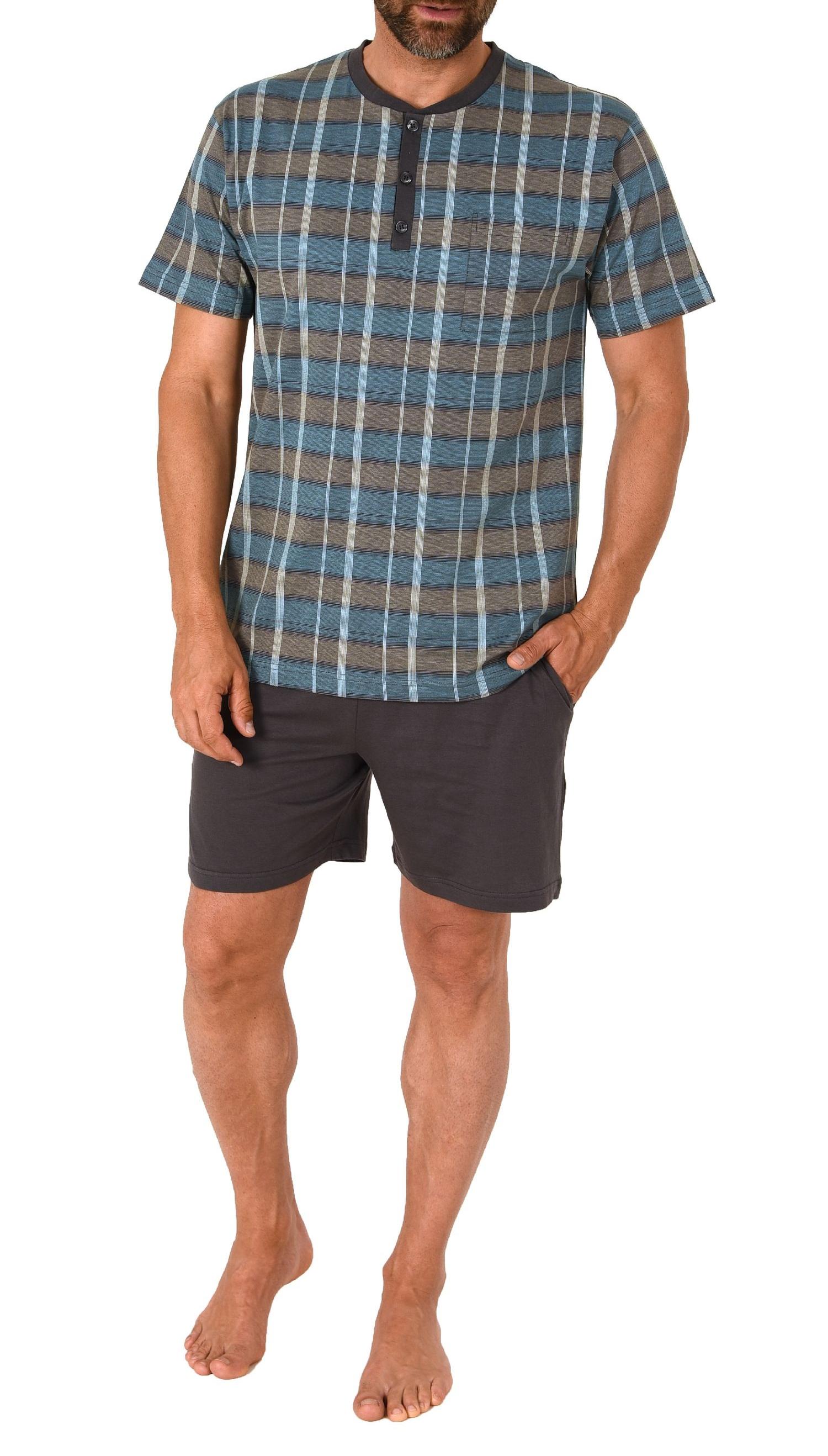 Herren Pyjama Shorty Schlafanzug kurzarm mit Knopfleiste am Hals - auch in Übergrössen