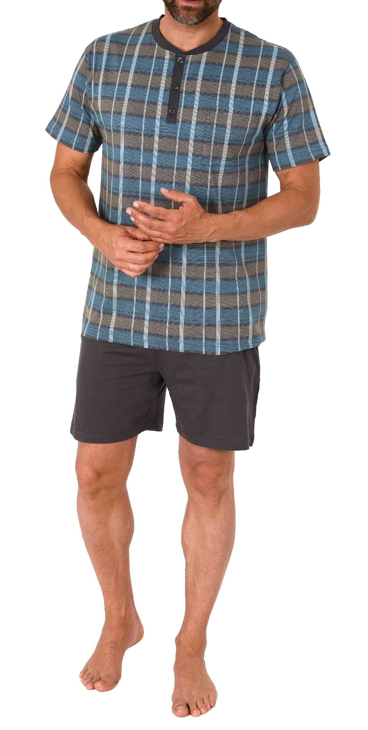 Herren Pyjama Shorty Schlafanzug kurzarm mit Knopfleiste am Hals - auch in Übergrössen