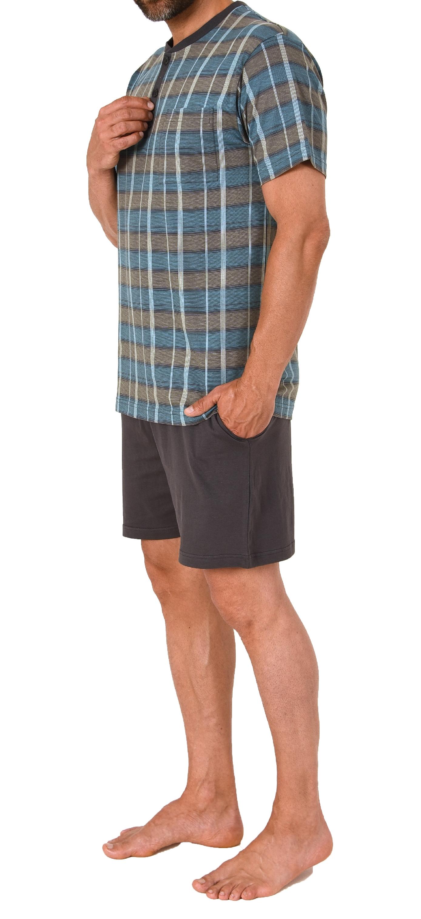 Herren Pyjama Shorty Schlafanzug kurzarm mit Knopfleiste am Hals - auch in Übergrössen