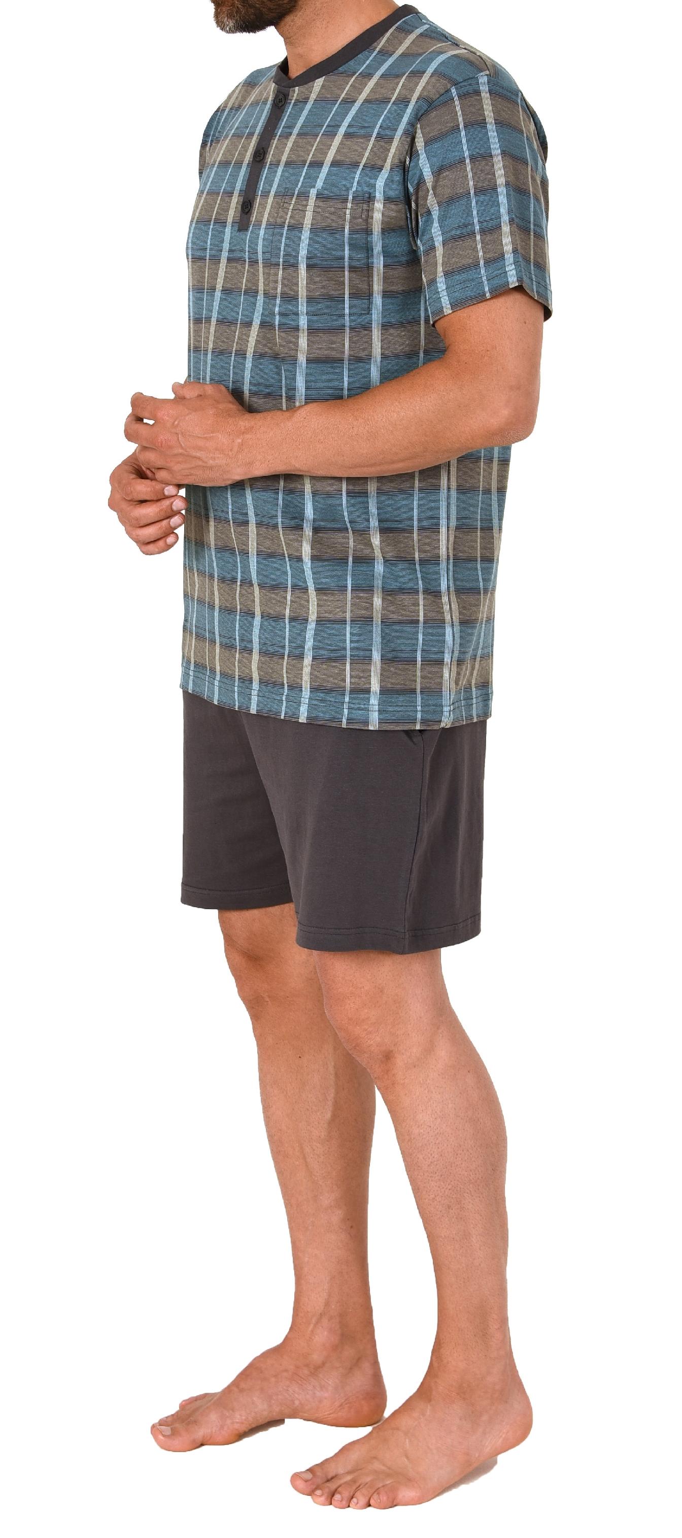 Herren Pyjama Shorty Schlafanzug kurzarm mit Knopfleiste am Hals - auch in Übergrössen