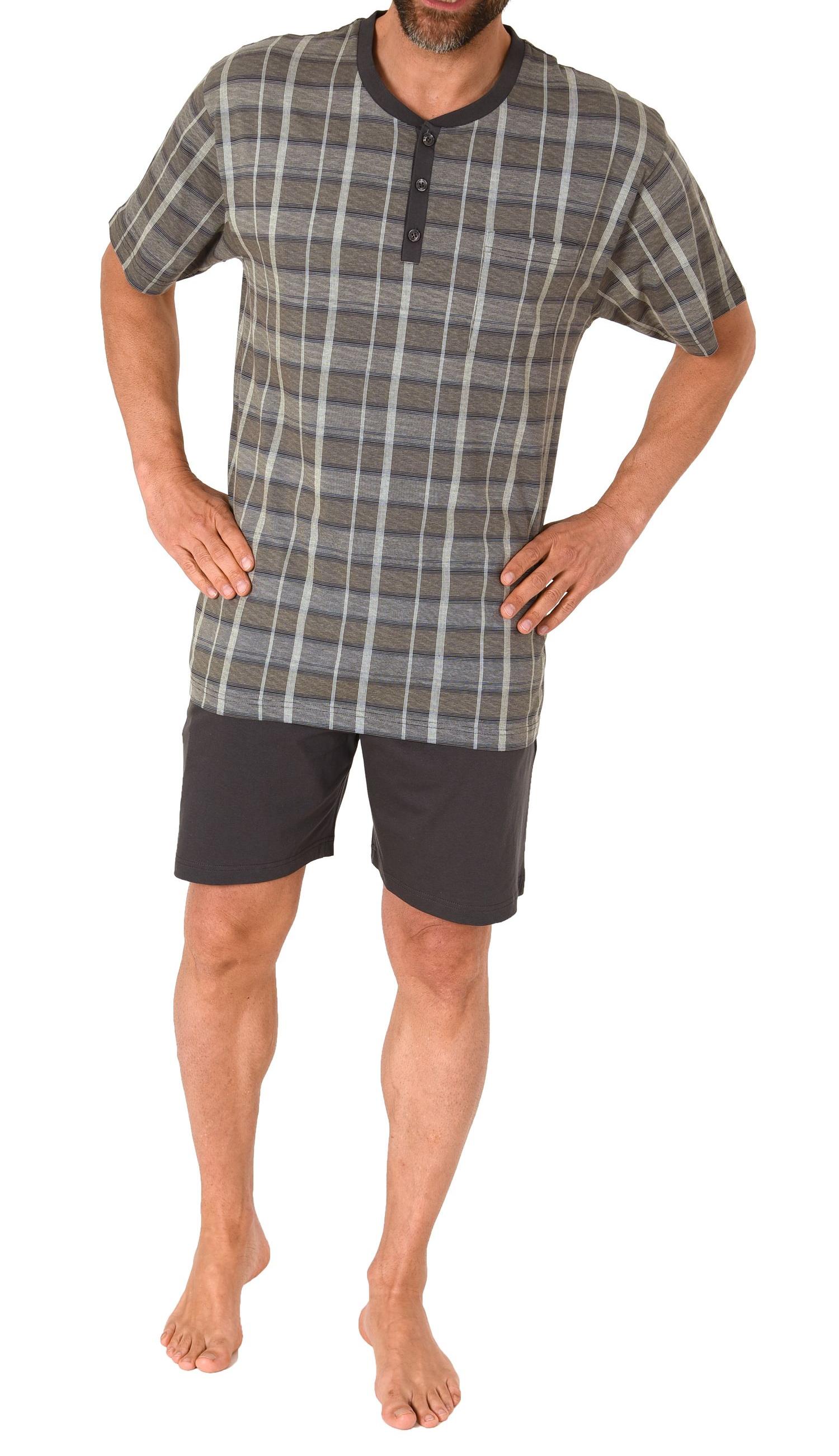 Herren Pyjama Shorty Schlafanzug kurzarm mit Knopfleiste am Hals - auch in Übergrössen