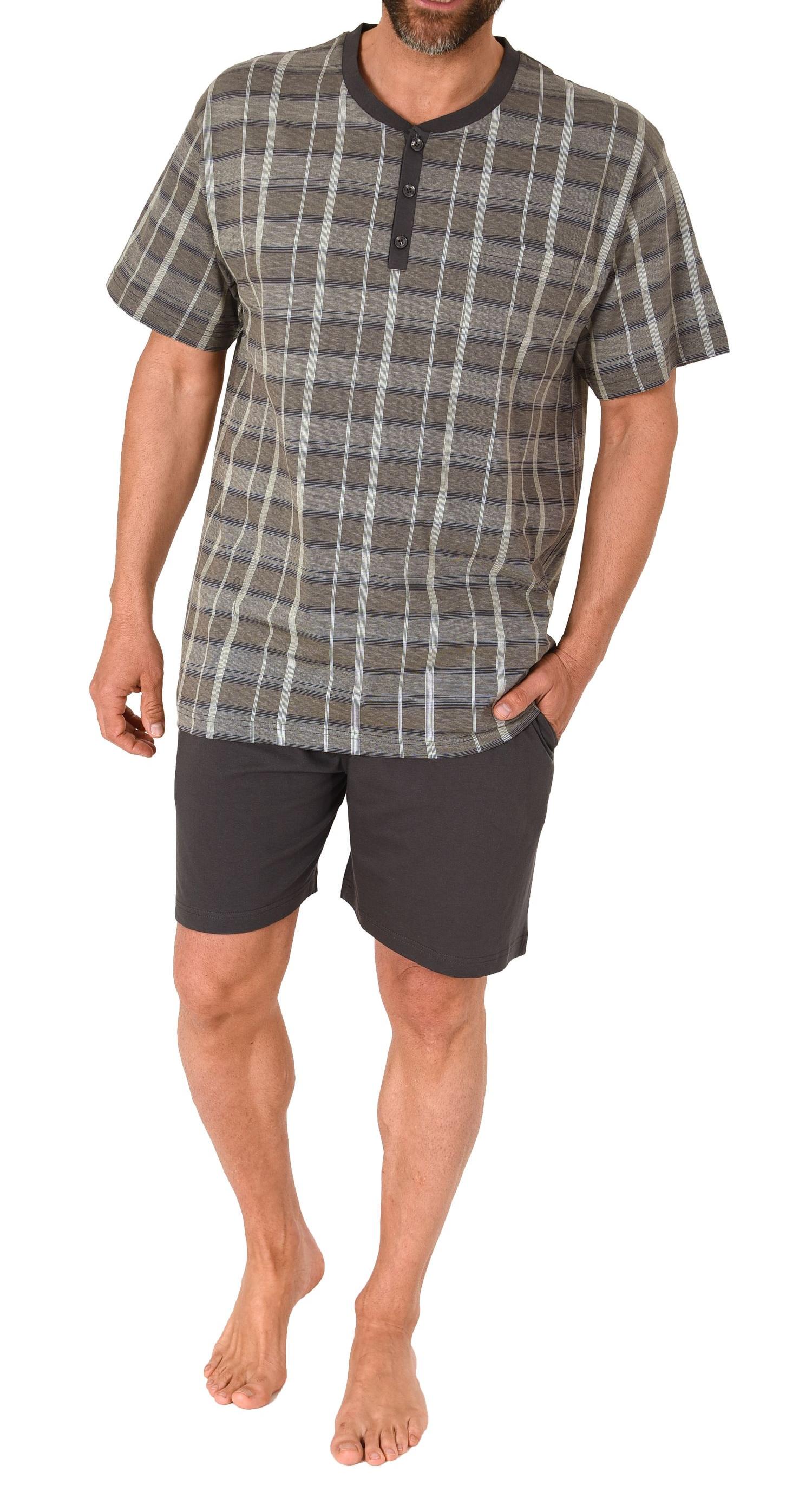 Herren Pyjama Shorty Schlafanzug kurzarm mit Knopfleiste am Hals - auch in Übergrössen