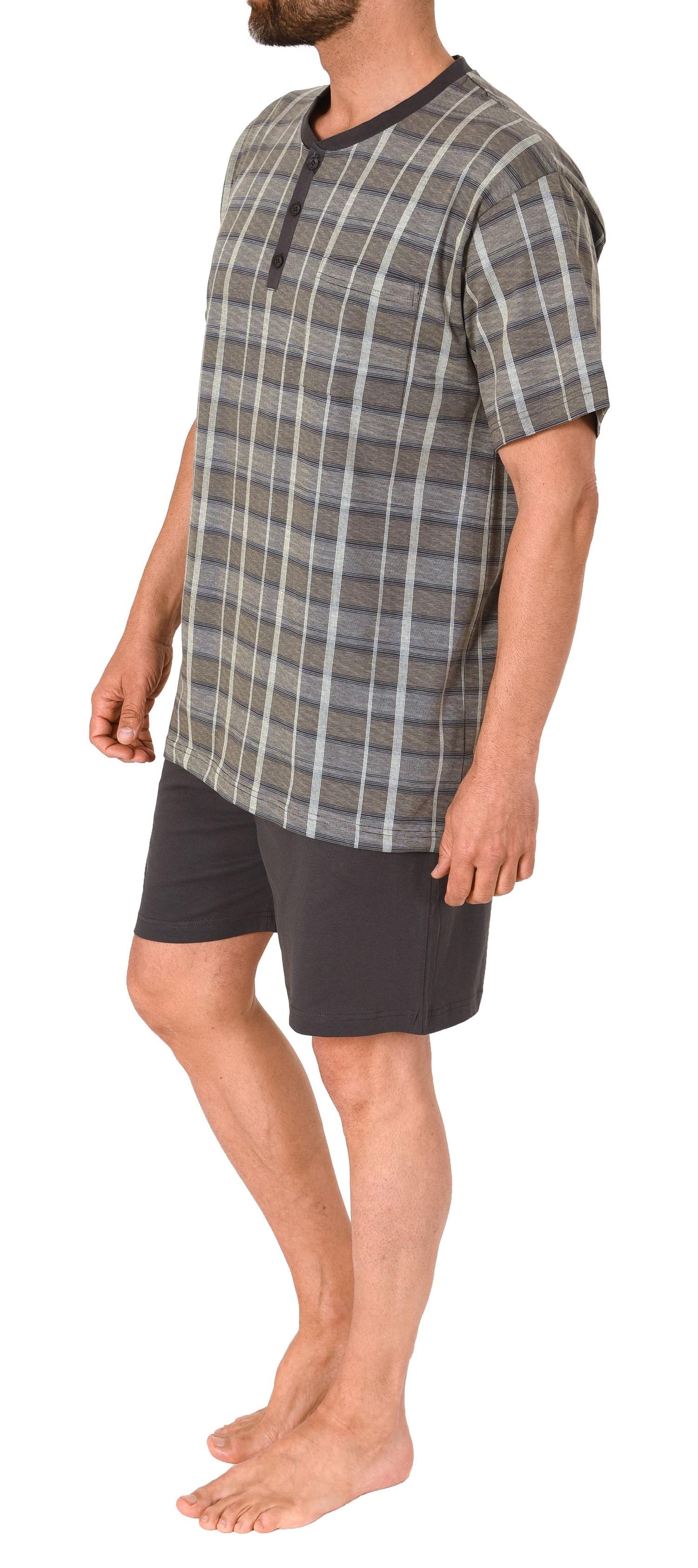 Herren Pyjama Shorty Schlafanzug kurzarm mit Knopfleiste am Hals - auch in Übergrössen