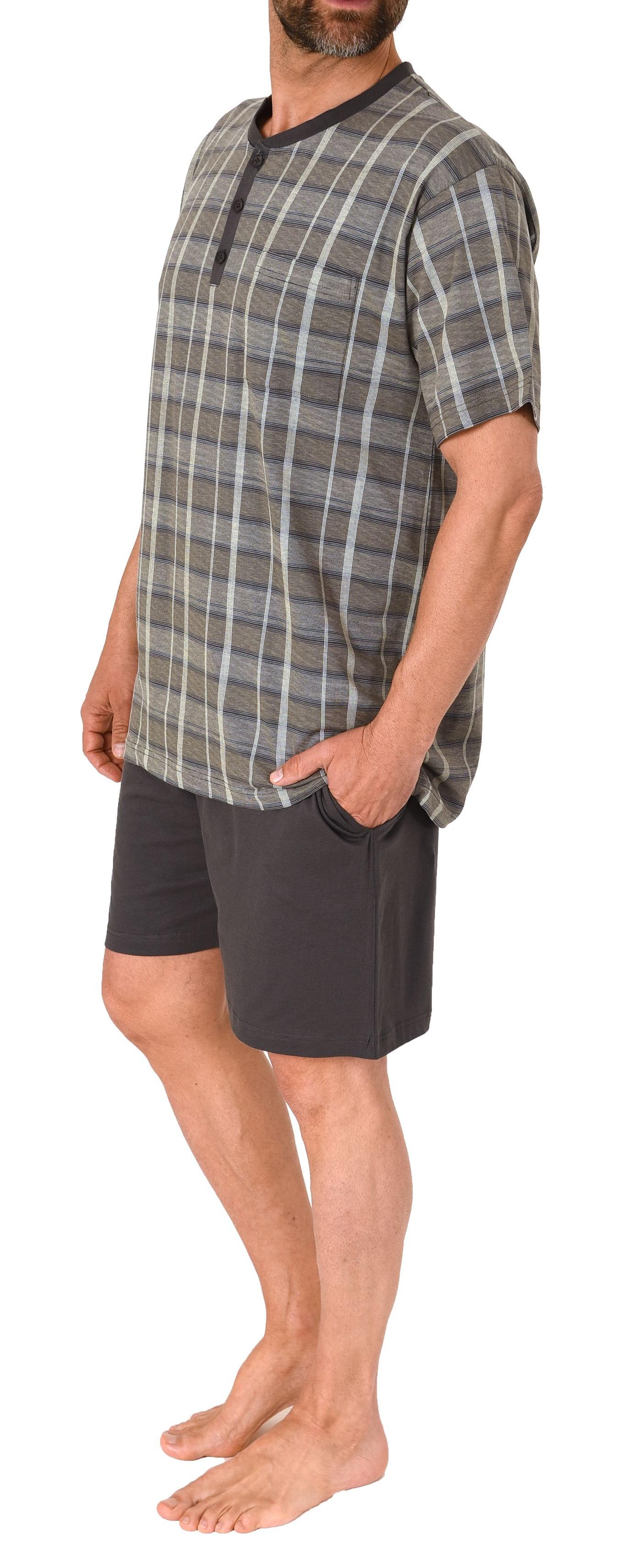 Herren Pyjama Shorty Schlafanzug kurzarm mit Knopfleiste am Hals - auch in Übergrössen