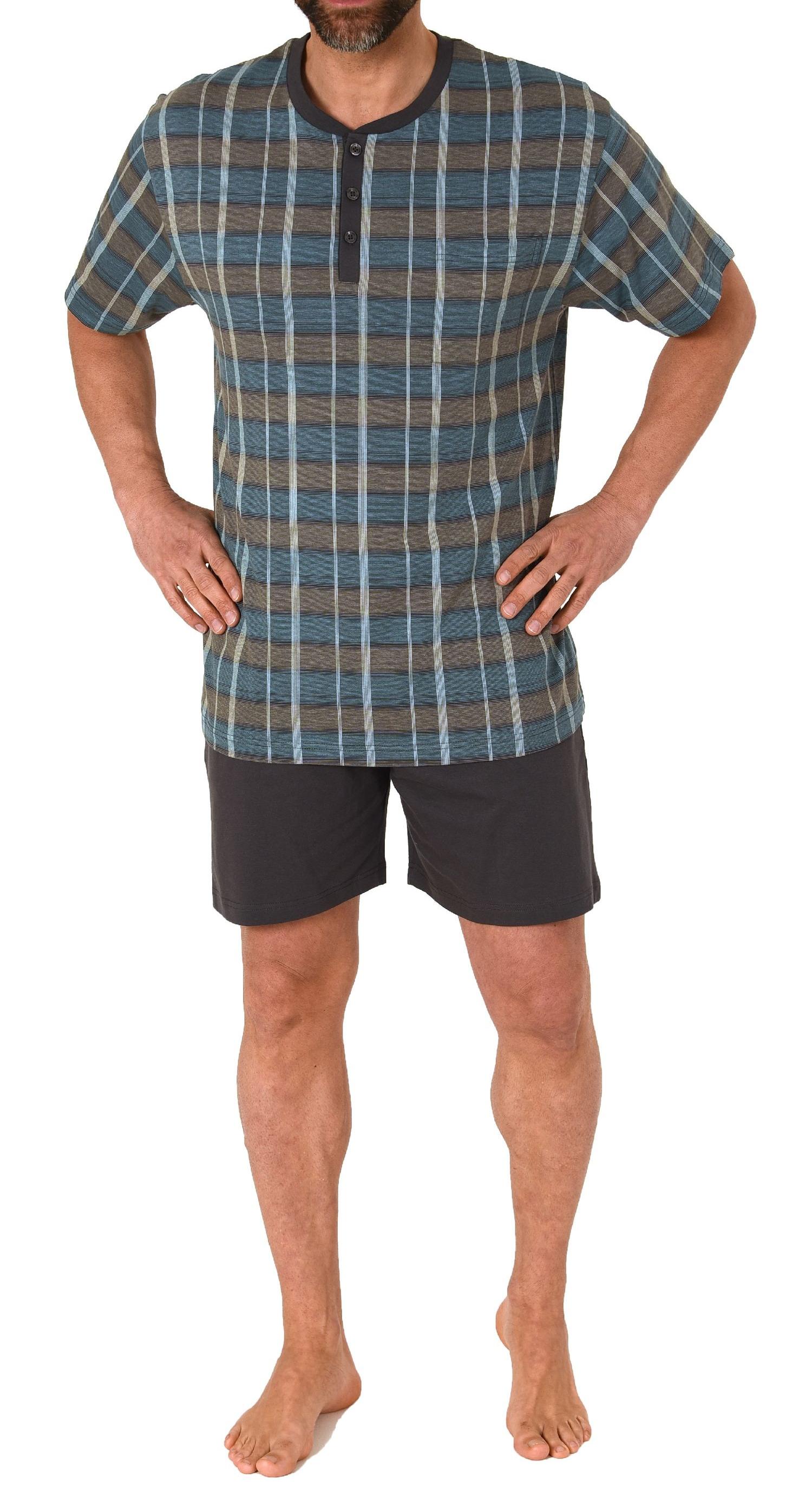 Herren Pyjama Shorty Schlafanzug kurzarm mit Knopfleiste am Hals - auch in Übergrössen