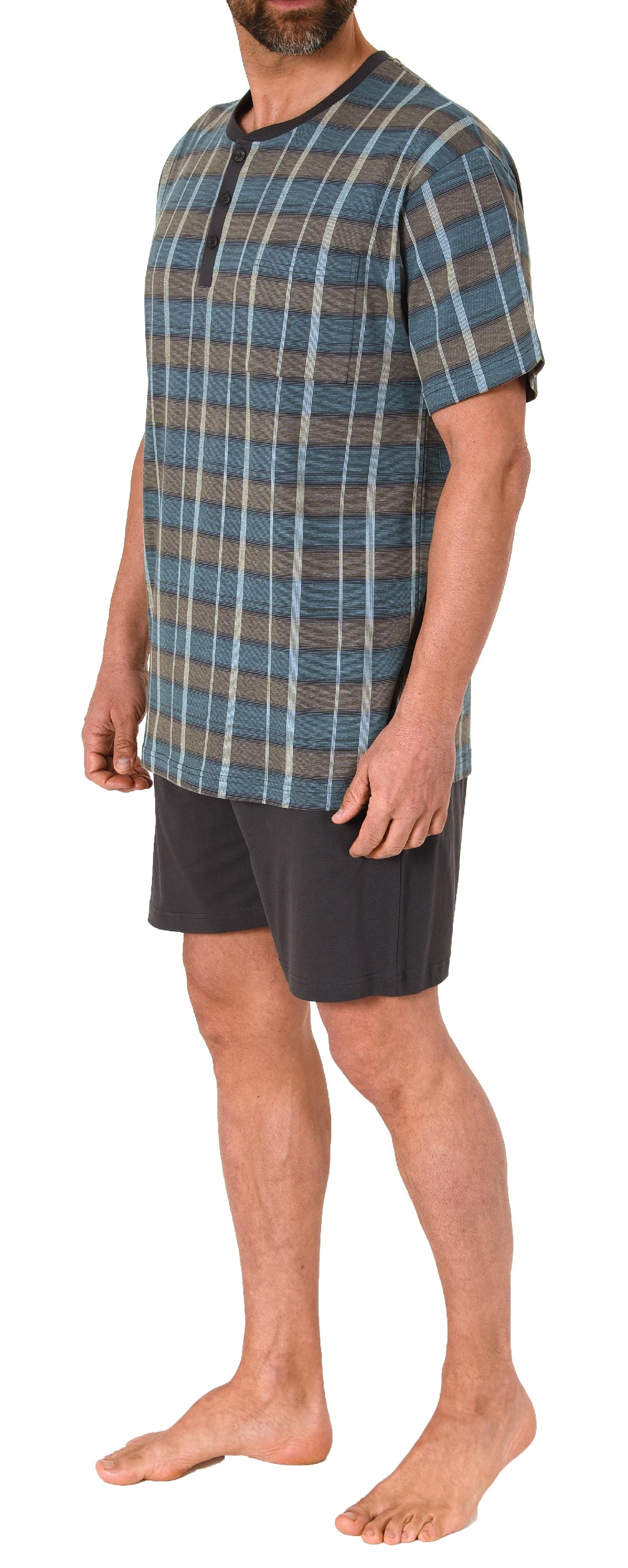 Herren Pyjama Shorty Schlafanzug kurzarm mit Knopfleiste am Hals - auch in Übergrössen