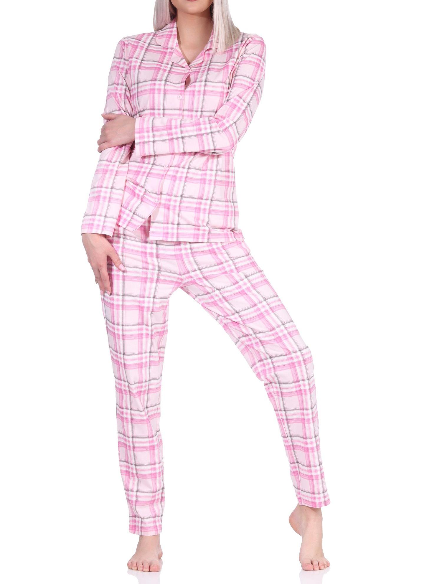 Damen Pyjama aus Single Jersey zum durchknöpfen in Karo Optik - auch in Übergrössen