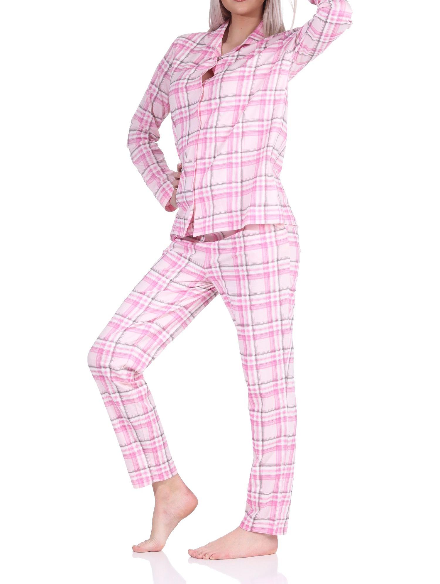 Damen Pyjama aus Single Jersey zum durchknöpfen in Karo Optik - auch in Übergrössen