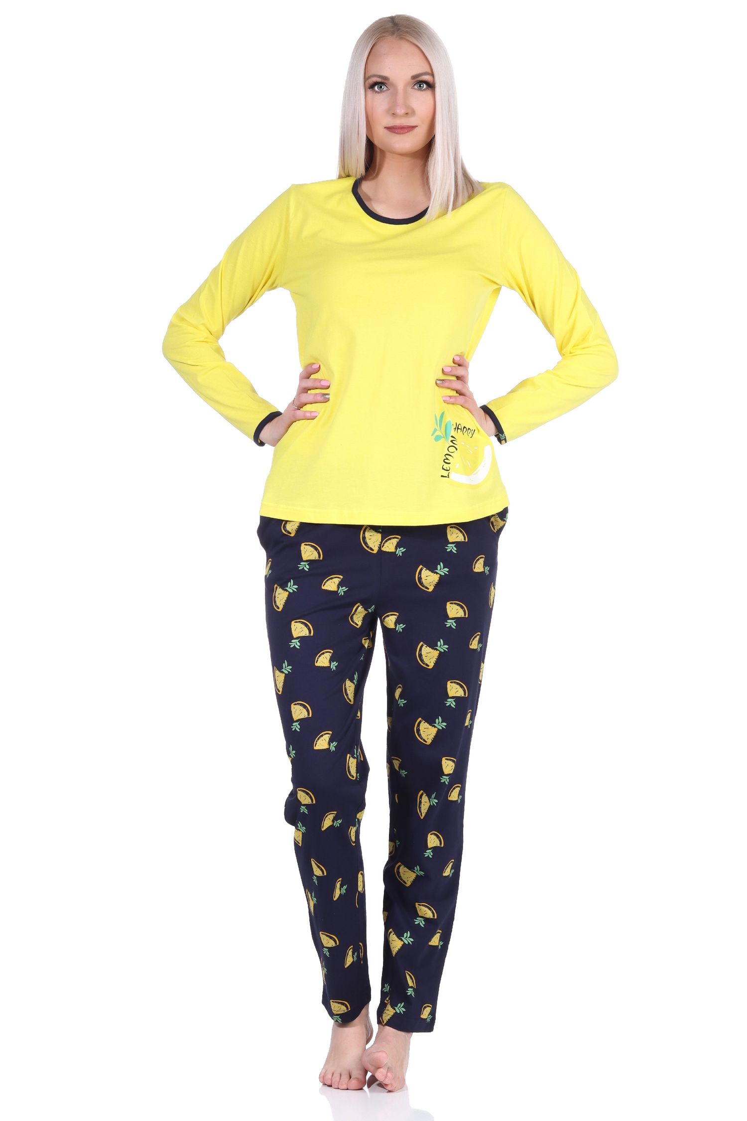 Süßer Damen Schlafanzug langarm Pyjama mit Zitronen als Motiv - 112 201 90 535 Süsser Damen Schlafanzug langarm Pyjama mit Zitronen als Motiv - 112 201 90 535