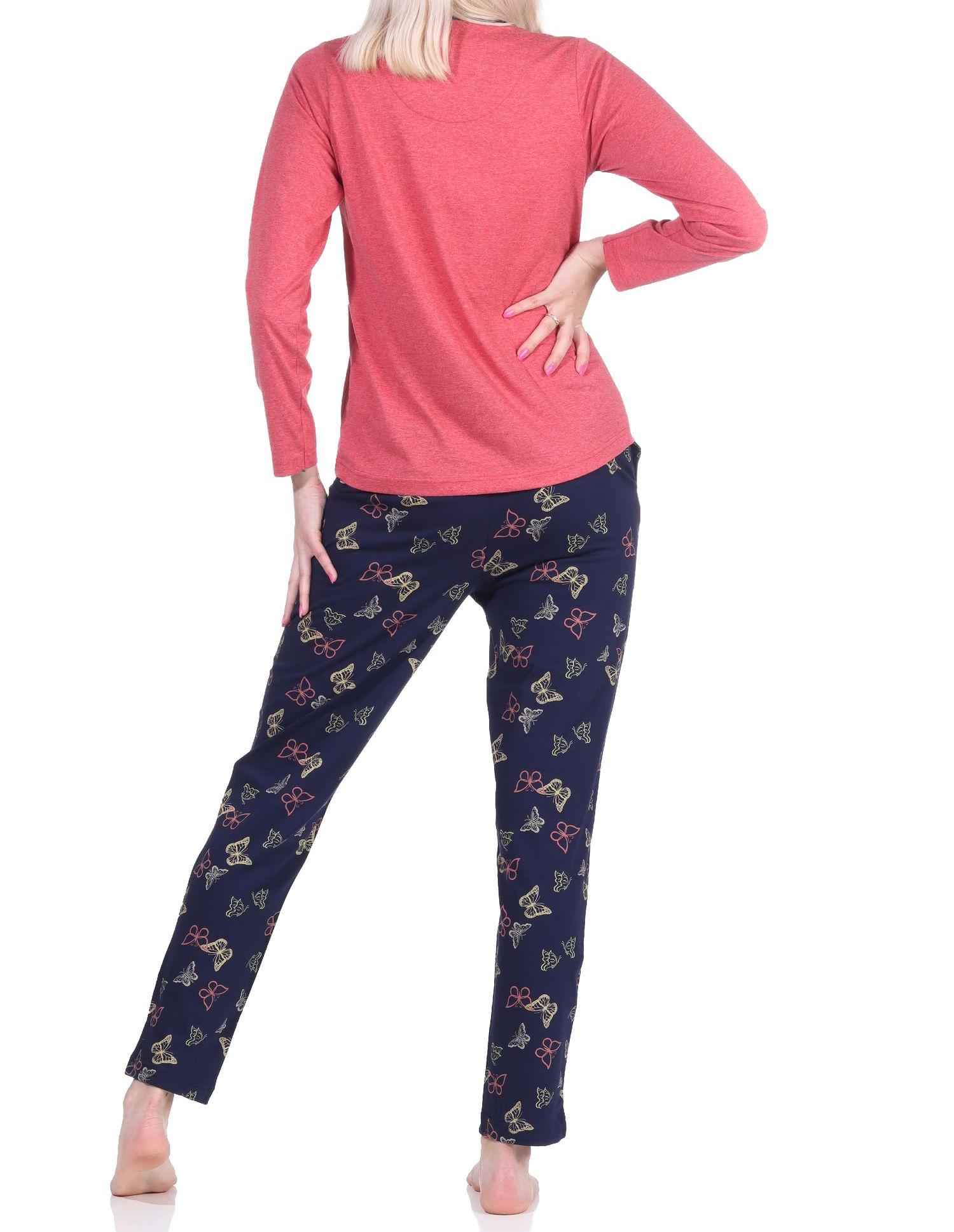 Toller Damen langarm Schlafanzug Pyjama mit Schmetterling als Motiv - auch in Übergrössen