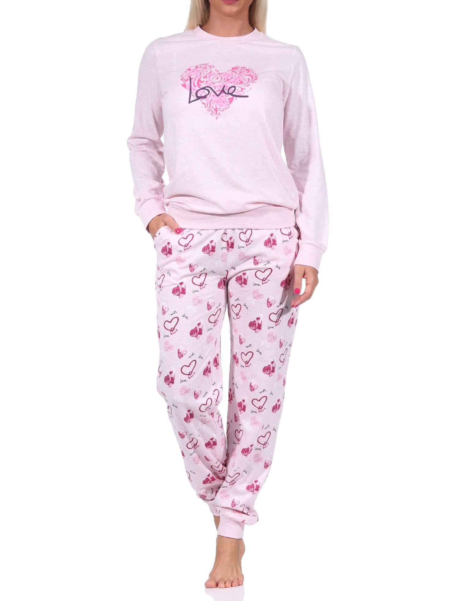 Damen Schlafanzug mit Bündchen in Herz Motiv Optik - auch in Übergrössen - 122 201 90 815