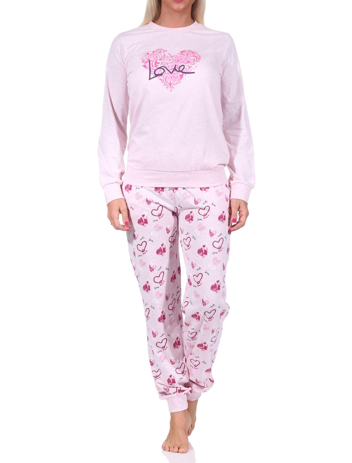 Damen Schlafanzug mit Bündchen in Herz Motiv Optik - auch in Übergrössen - 122 201 90 815