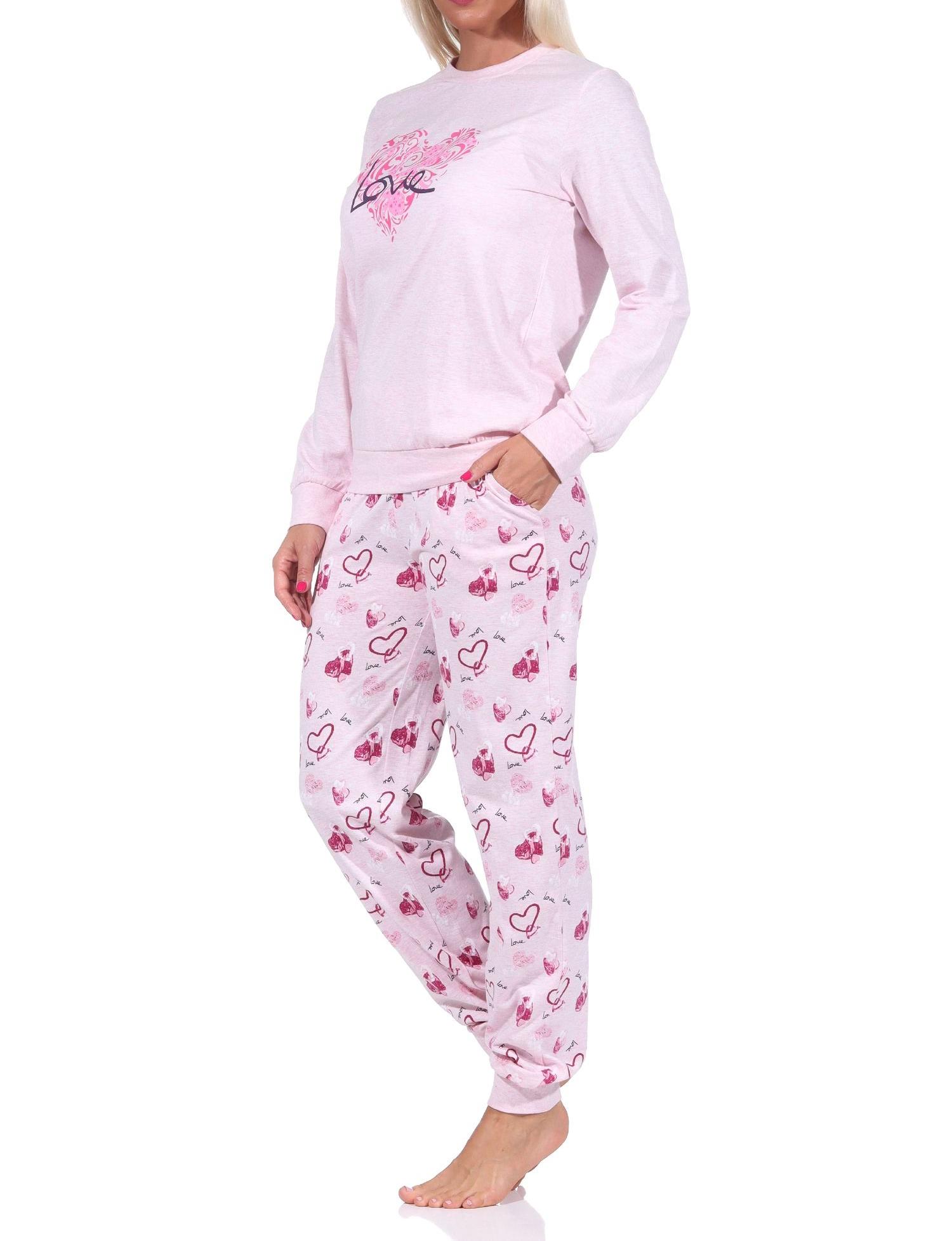 Damen Schlafanzug mit Bündchen in Herz Motiv Optik - auch in Übergrössen - 122 201 90 815