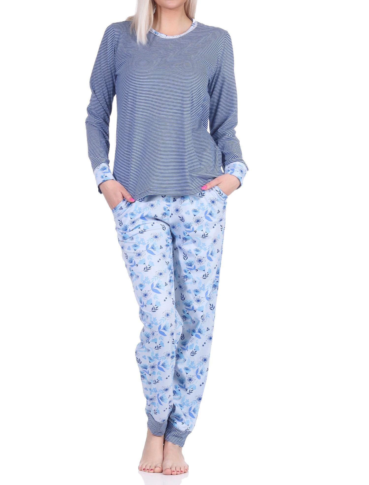 Damen Pyjama Schlafanzug langarm mit Bündchen und Spitze - auch in Übergrößen bis Größe 60/62 - 122 201 90 838 Eleganter Damen Pyjama Schlafanzug langarm mit Bündchen und Spitze - auch in Übergrössen