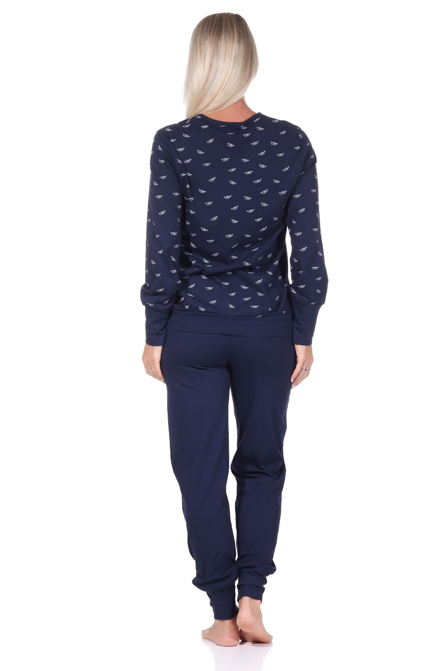 Damen Schlafanzug mit Bündchen langarm Pyjama in maritimer Optik - auch in Übergrössen - 122 201 90 86 Damen Schlafanzug mit Bündchen langarm Pyjama in maritimer Optik - auch in Übergrössen