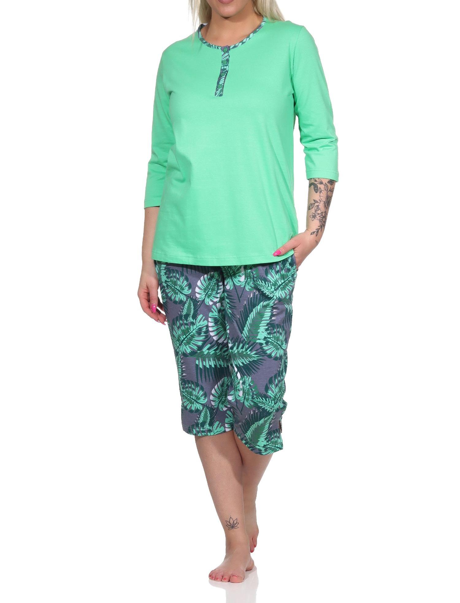 Wunderbarer Damen kurzarm Pyjama mit Caprihose in floralem Print - auch in Übergrössen