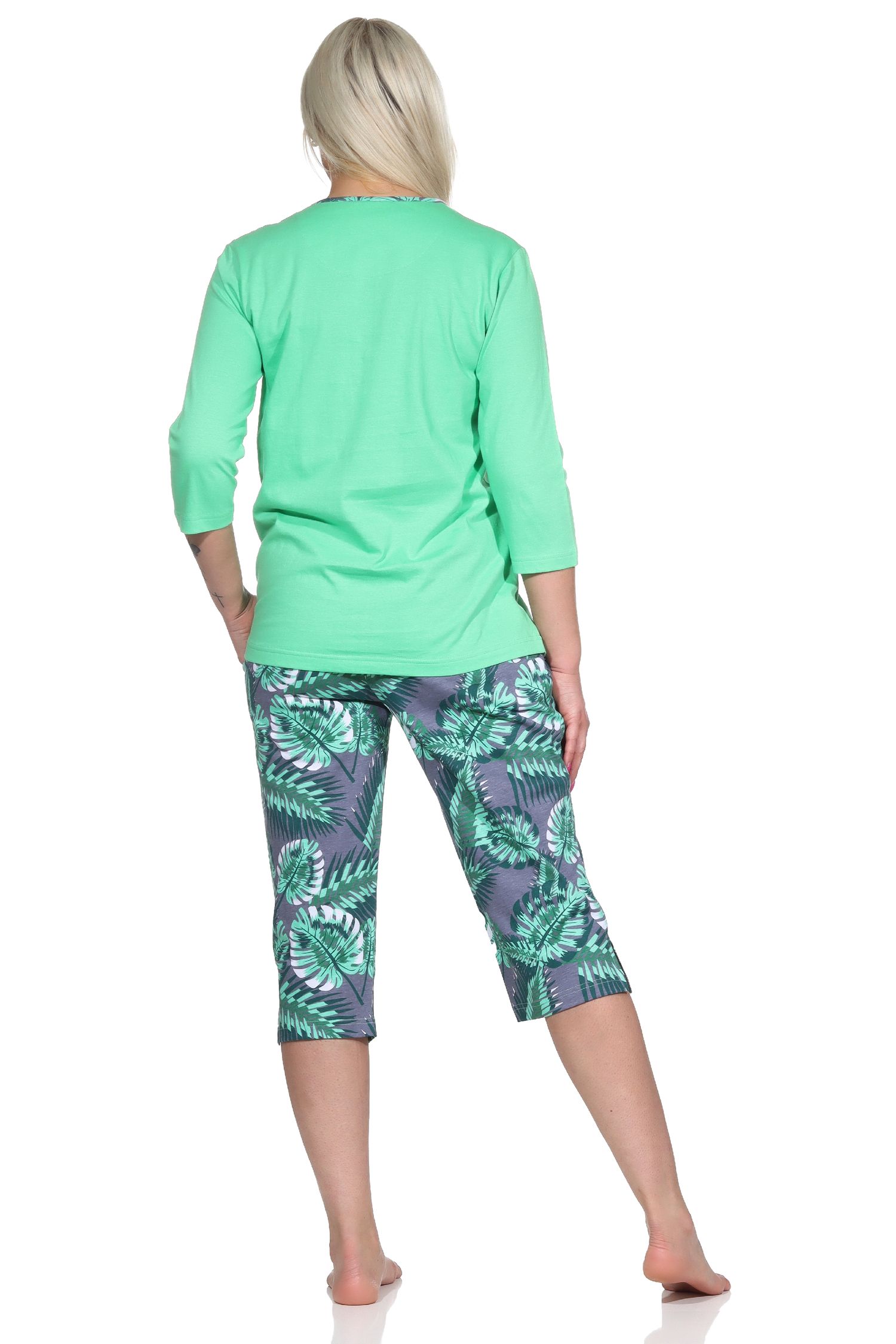 Wunderbarer Damen kurzarm Pyjama mit Caprihose in floralem Print - auch in Übergrössen