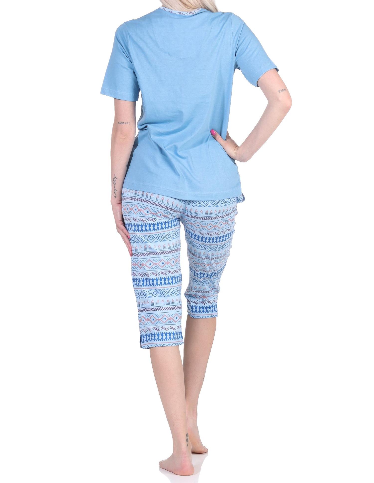 Damen kurzarm Schlafanzug mit Caprihose im Ethnolook - auch in Übergrössen - 122 204 226