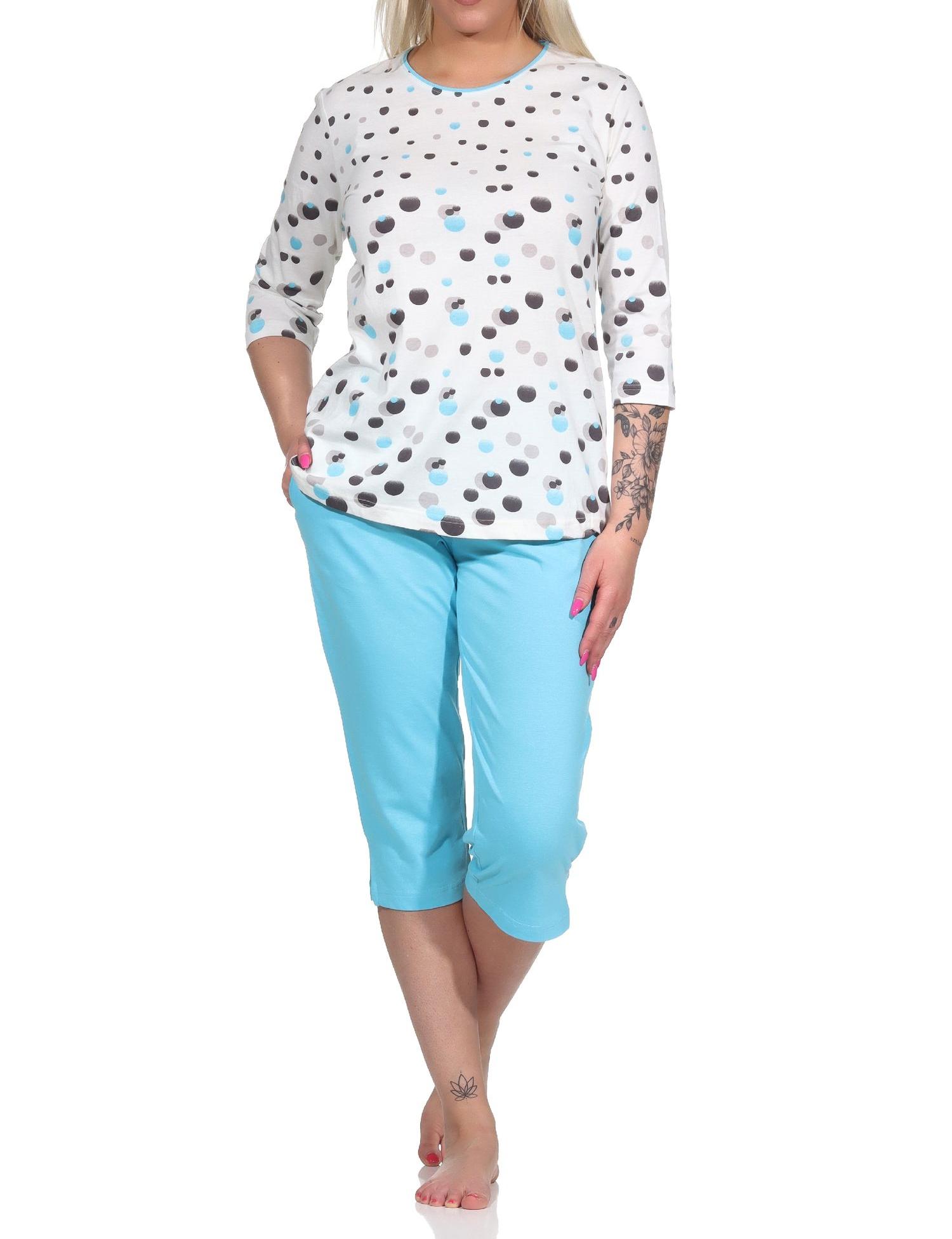 Damen kurzarm Capri Schlafanzug Pyjama in Tupfen-Punkte Optik - auch in Übergrössen