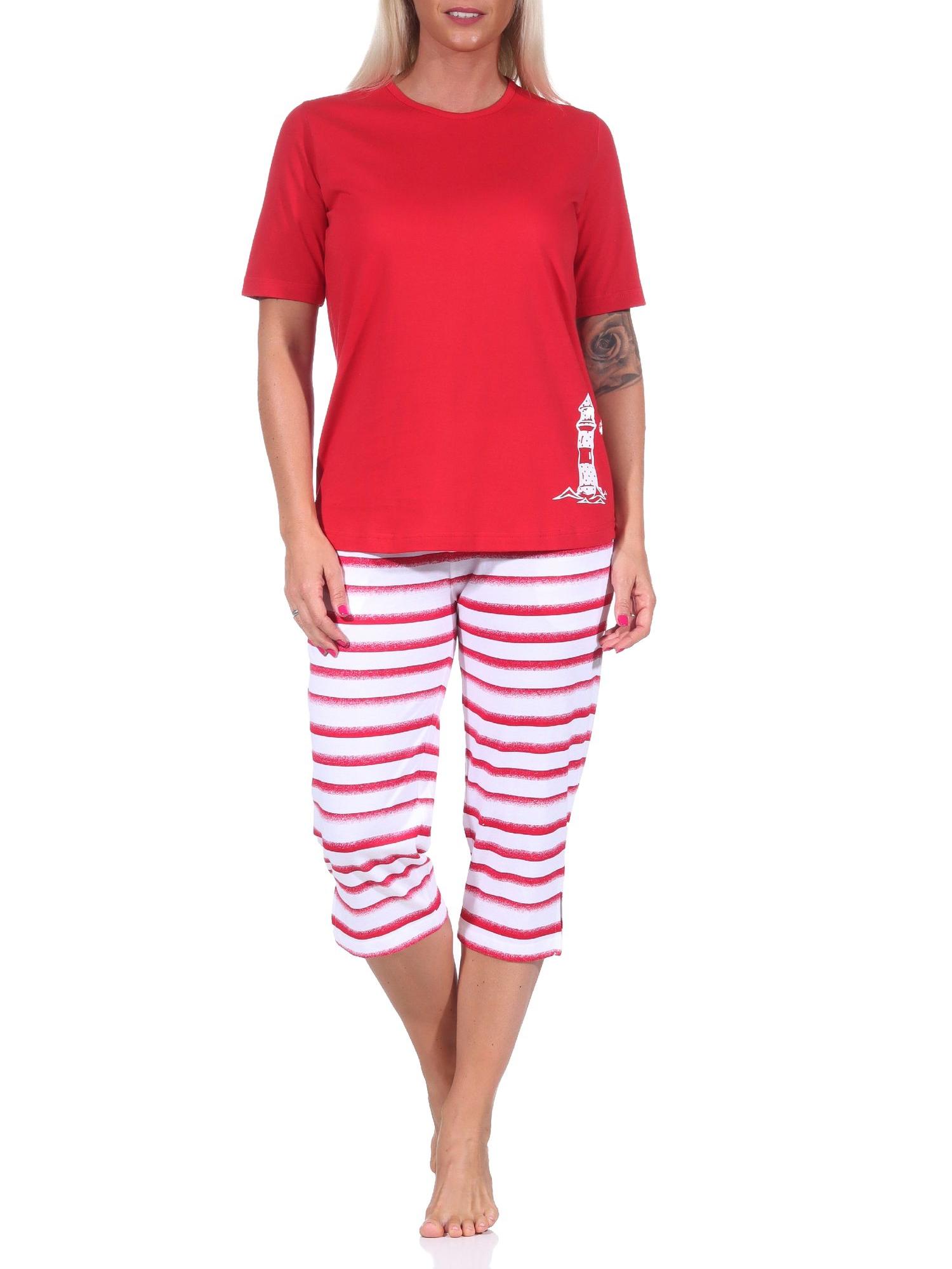 Maritimer Damen kurzarm Capri Schlafanzug, Top mit Leuchtturm Motiv, auch in Übergrössen - 122 204 90 868 Maritimer Damen kurzarm Capri Schlafanzug , Top mit Leuchtturm Motiv, auch in Übergrössen