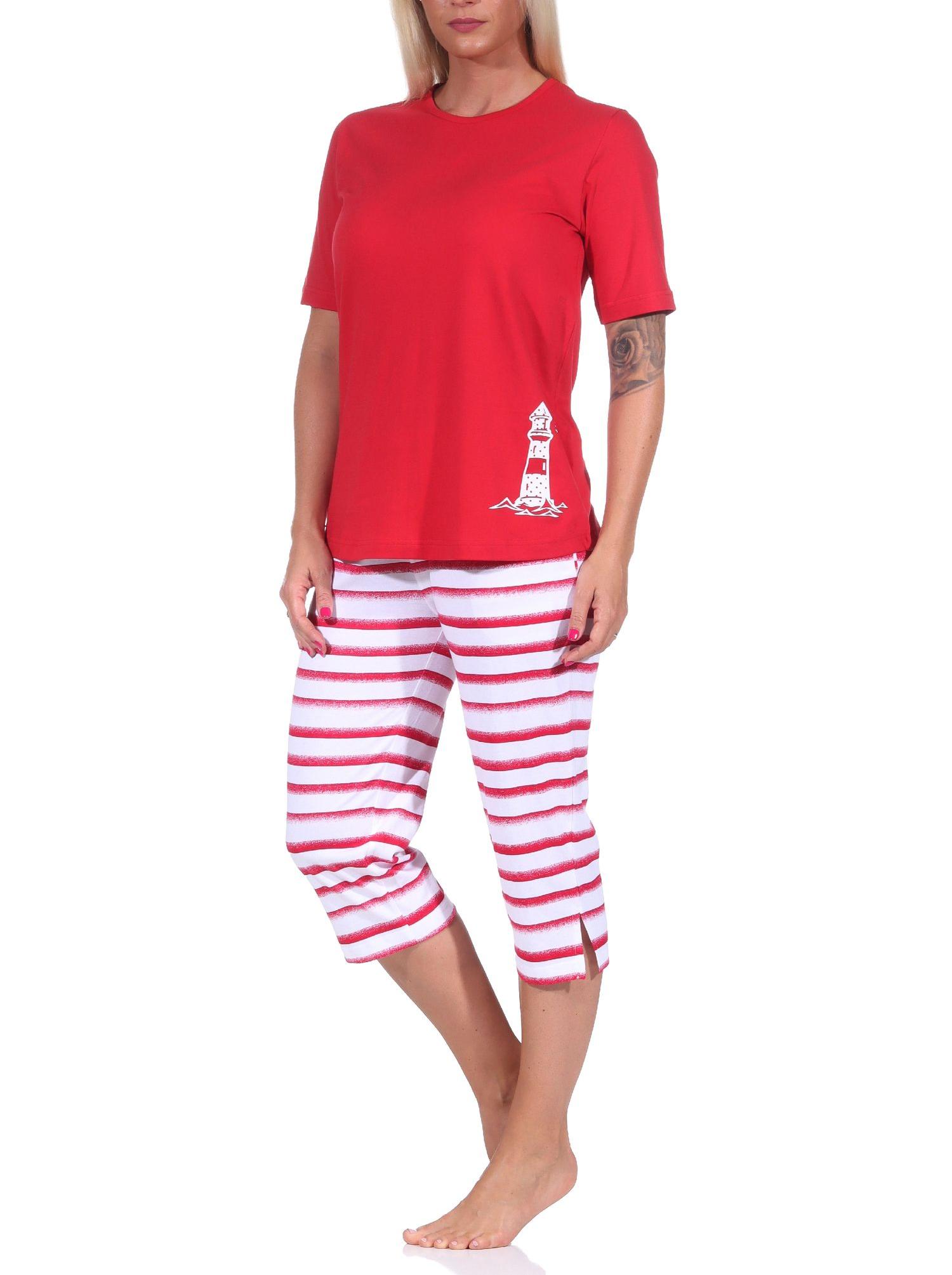 Maritimer Damen kurzarm Capri Schlafanzug, Top mit Leuchtturm Motiv, auch in Übergrössen - 122 204 90 868 Maritimer Damen kurzarm Capri Schlafanzug , Top mit Leuchtturm Motiv, auch in Übergrössen