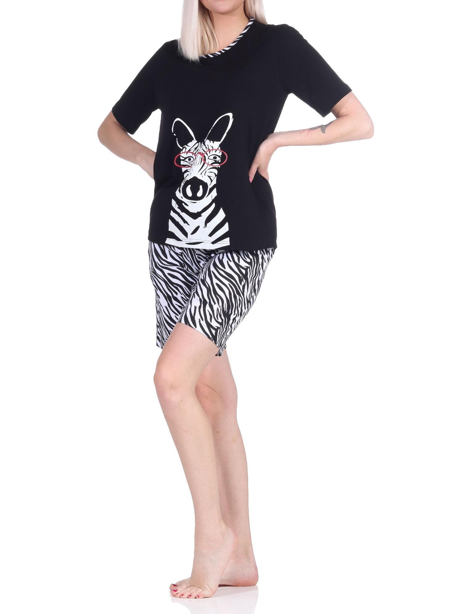 Süsser Damen Shorty Pyjama kurzarm Schlafanzug mit Tiermotiv - auch in Übergrössen