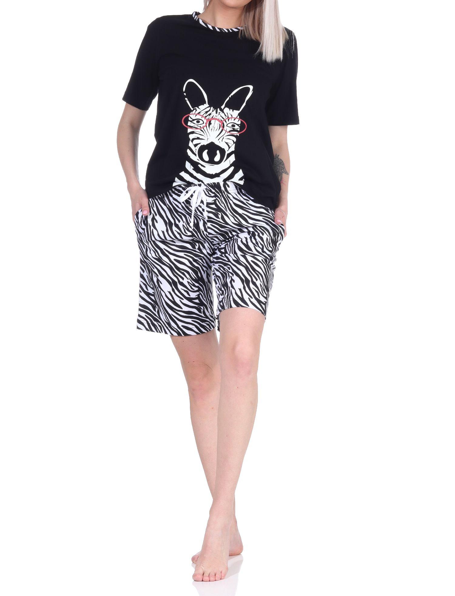 Süsser Damen Shorty Pyjama kurzarm Schlafanzug mit Tiermotiv - auch in Übergrössen