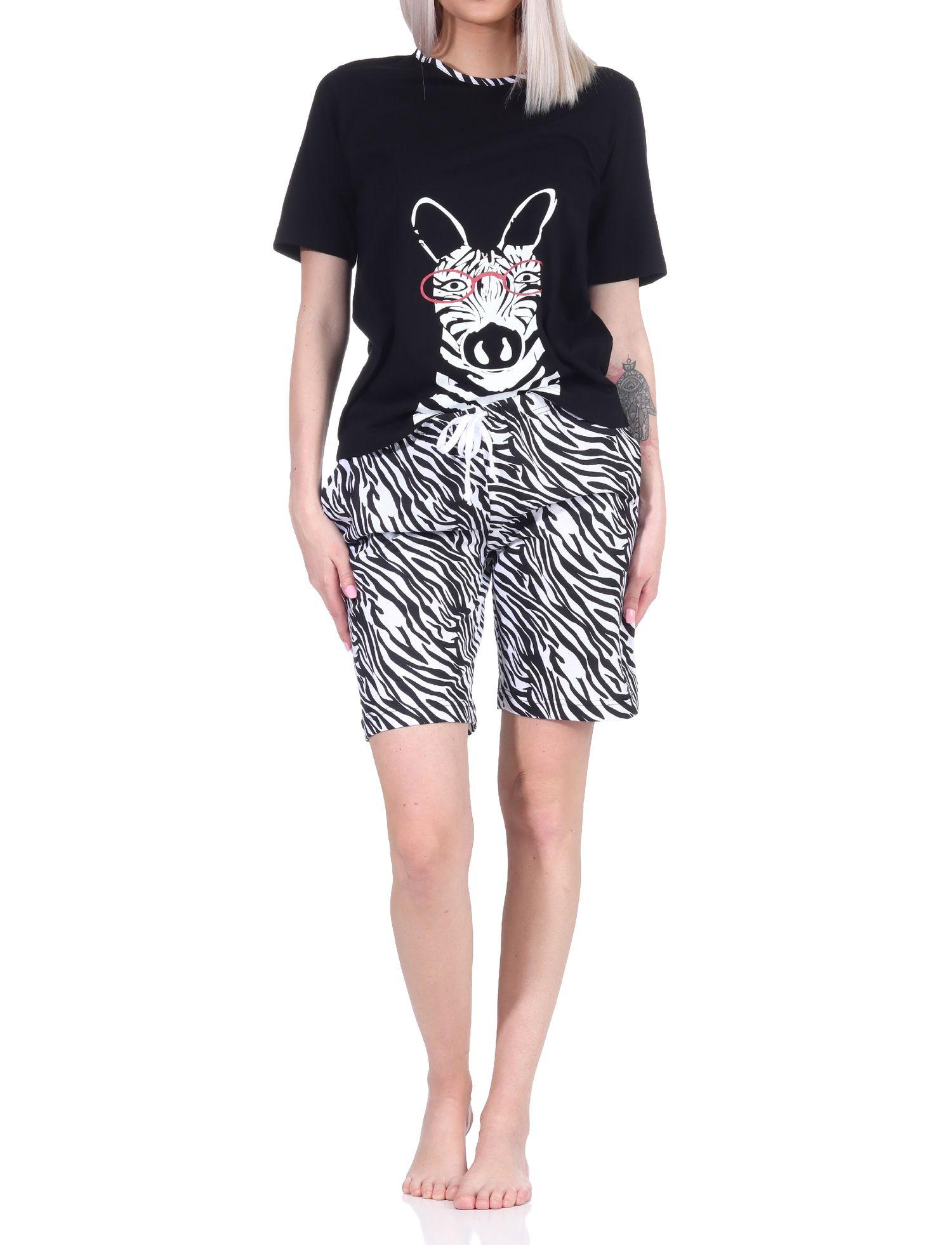 Süsser Damen Shorty Pyjama kurzarm Schlafanzug mit Tiermotiv - auch in Übergrössen