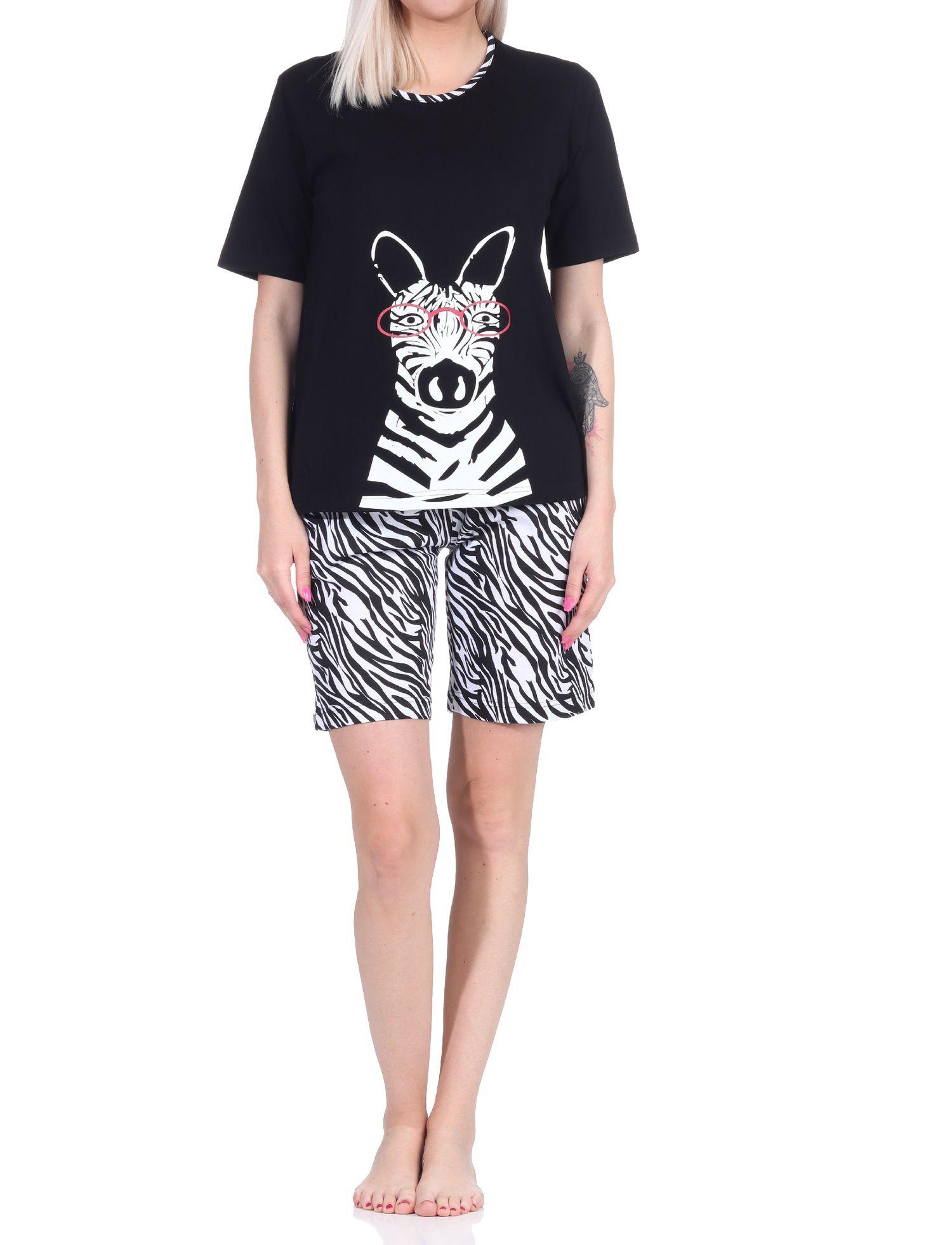 Süsser Damen Shorty Pyjama kurzarm Schlafanzug mit Tiermotiv - auch in Übergrössen