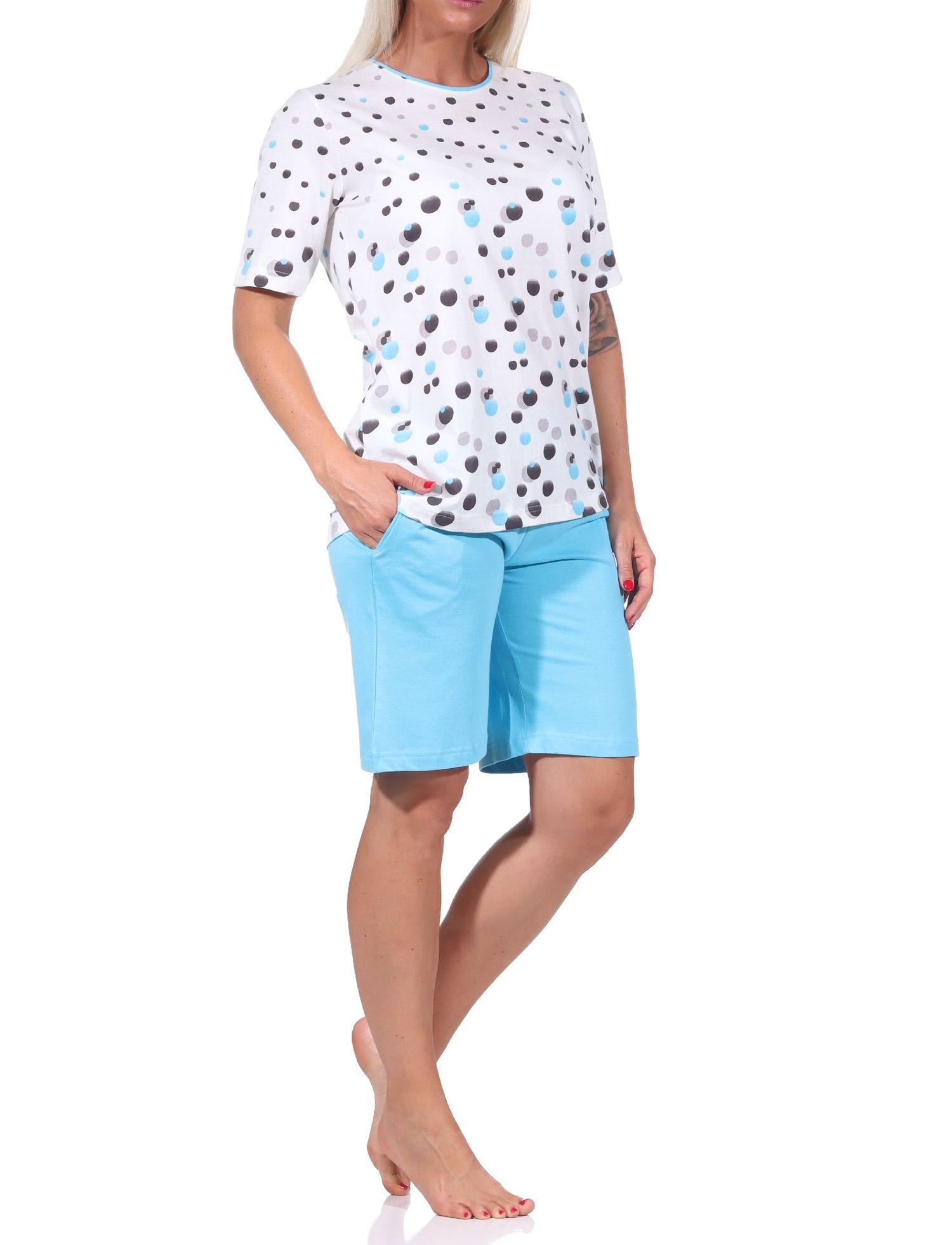 Damen kurzarm Shorty Schlafanzug Pyjama in Tupfen-Punkte Optik - auch in Übergrössen