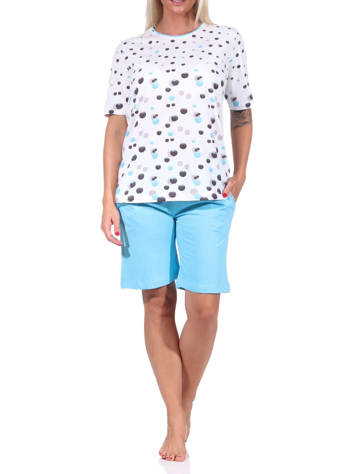Damen kurzarm Shorty Schlafanzug Pyjama in Tupfen-Punkte Optik - auch in Übergrössen