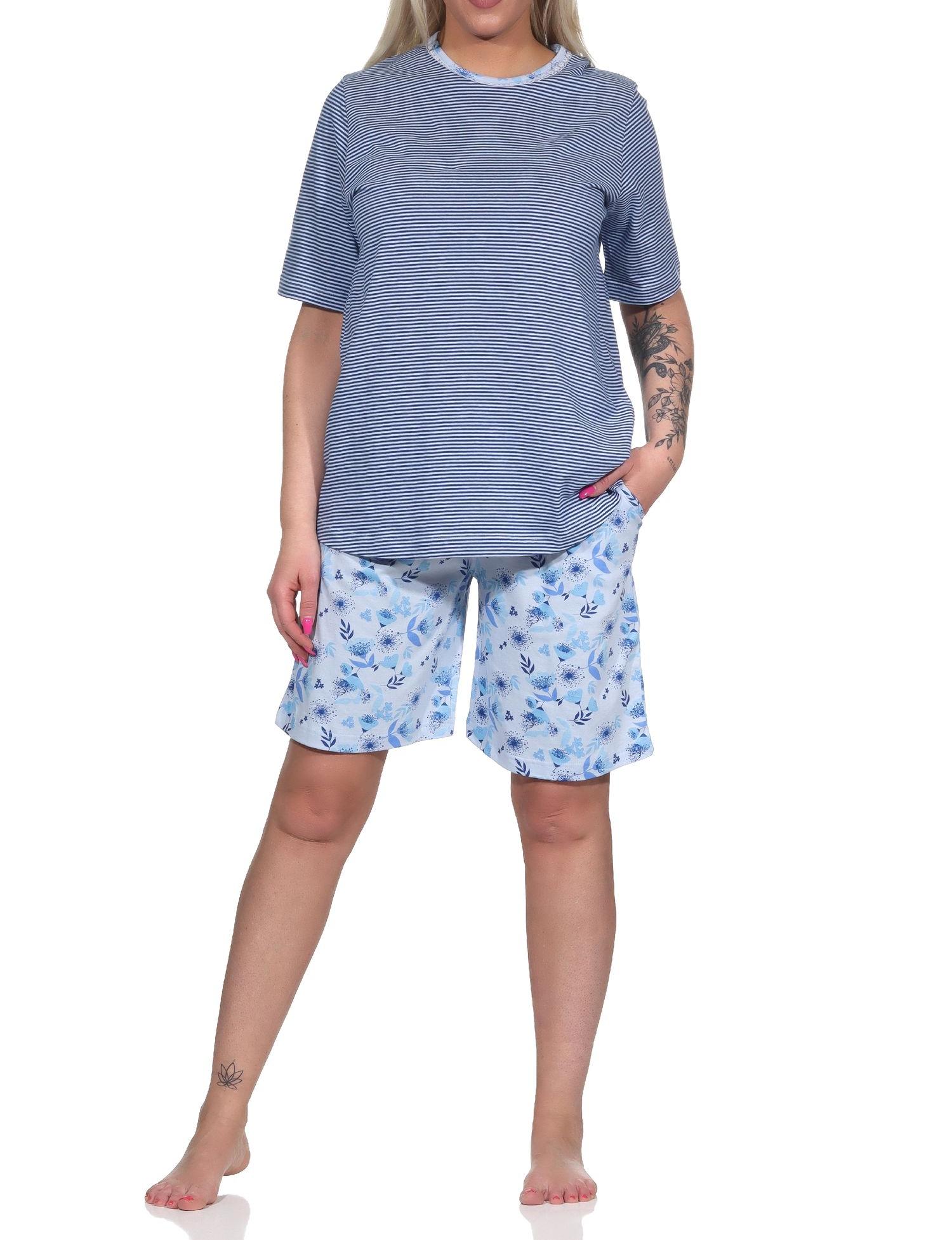 Eleganter Damen kurzarm Pyjama Shorty Schlafanzug mit Spitzenbesatz - auch in Übergrössen