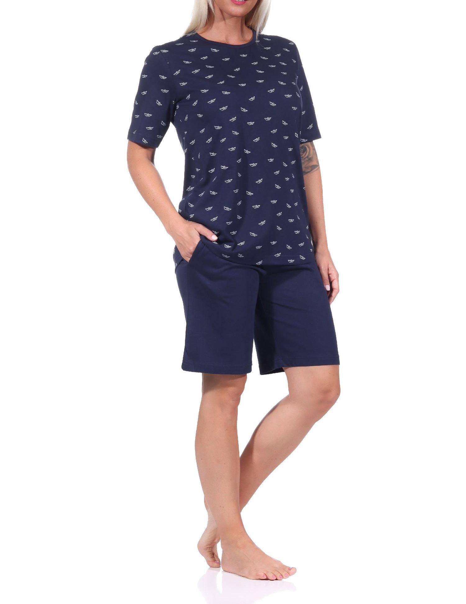 Damen kurzarm Schlafanzug Shorty Pyjama in maritimer Optik - auch in Übergrössen - 122 205 90 869 Damen kurzarm Schlafanzug Shorty Pyjama in maritimer Optik - auch in Übergrössen