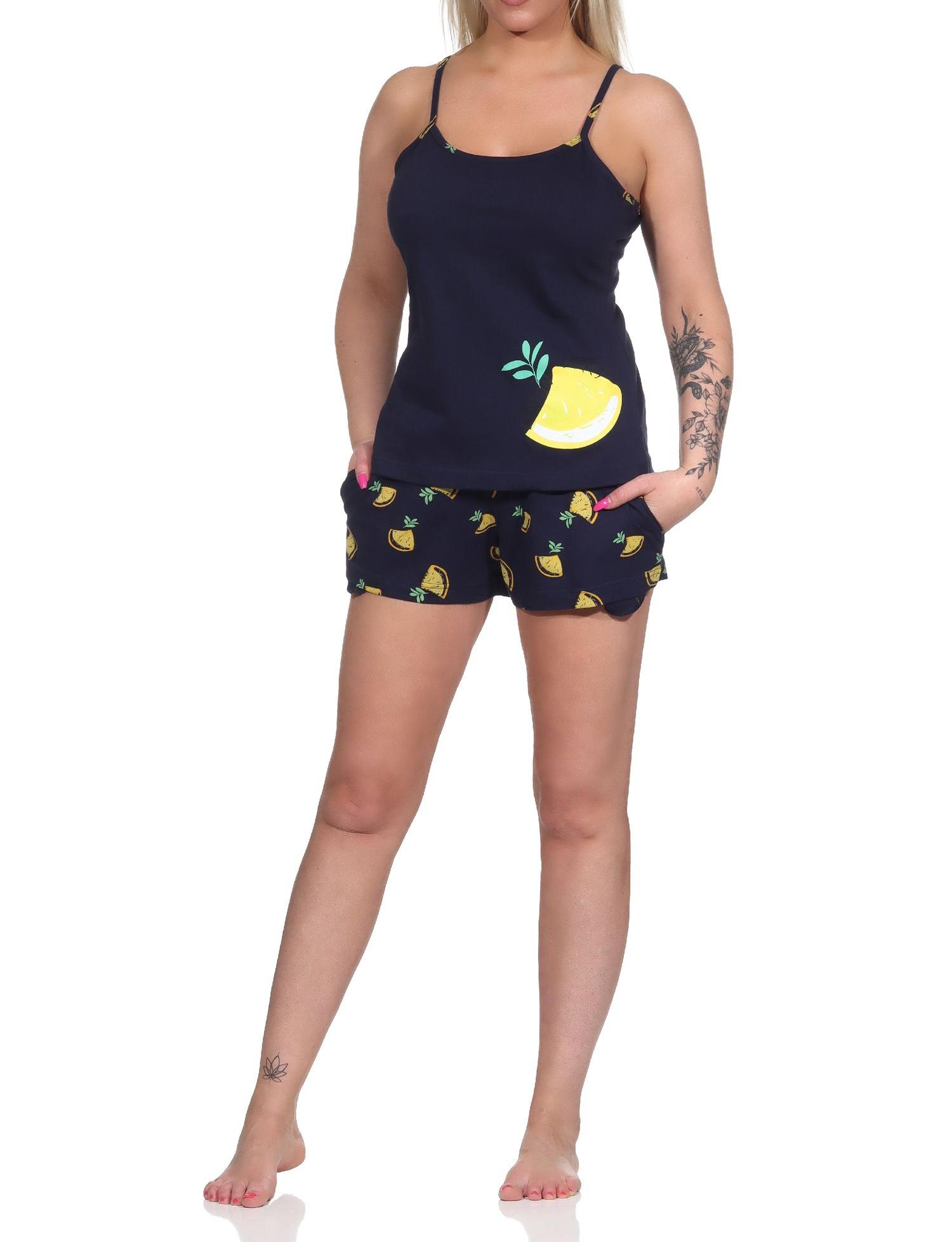 Süsser ärmelloser Damen Schlafanzug Shorty Pyjama mit Zitronen als Motiv - 112 206 90 535