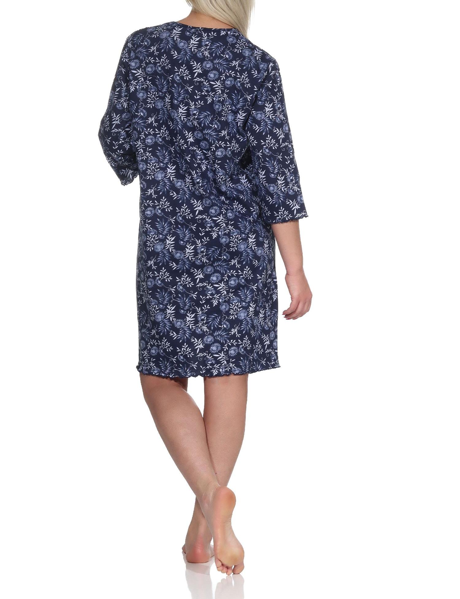 Damen Nachthemd mit 3/4-langen Ärmeln und mit Knopfleiste am Hals in floraler Optik