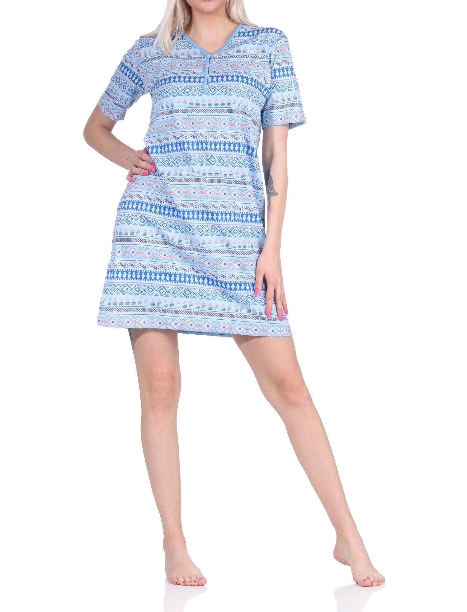 Damen Nachthemd kurzarm im Ethnolook - auch in Übergrössen bis Gr. 60/62 - 122 214 90 226