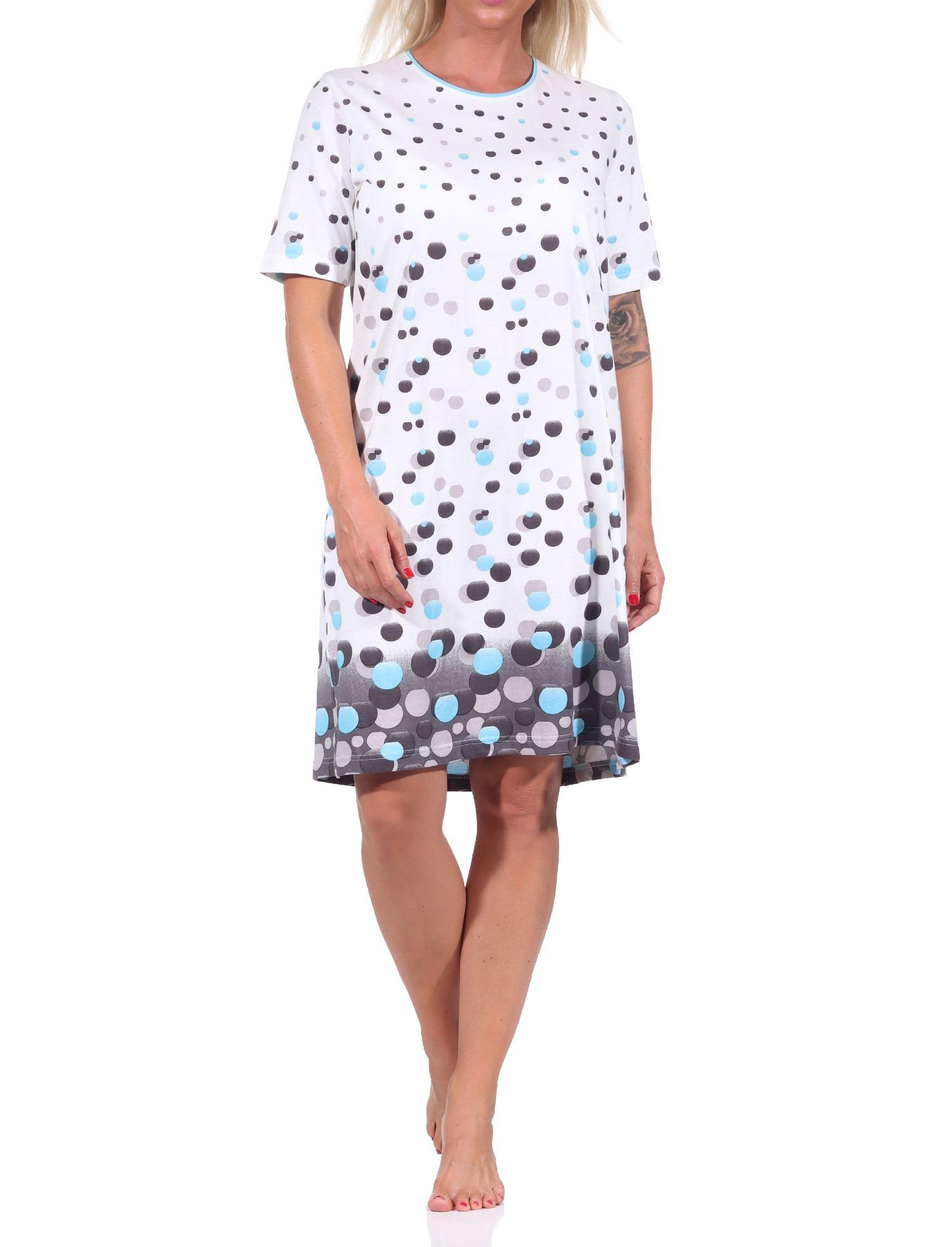 Damen kurzarm Nachthemd in Tupfen-Punkte Optik - auch in Übergrössen erhältlich
