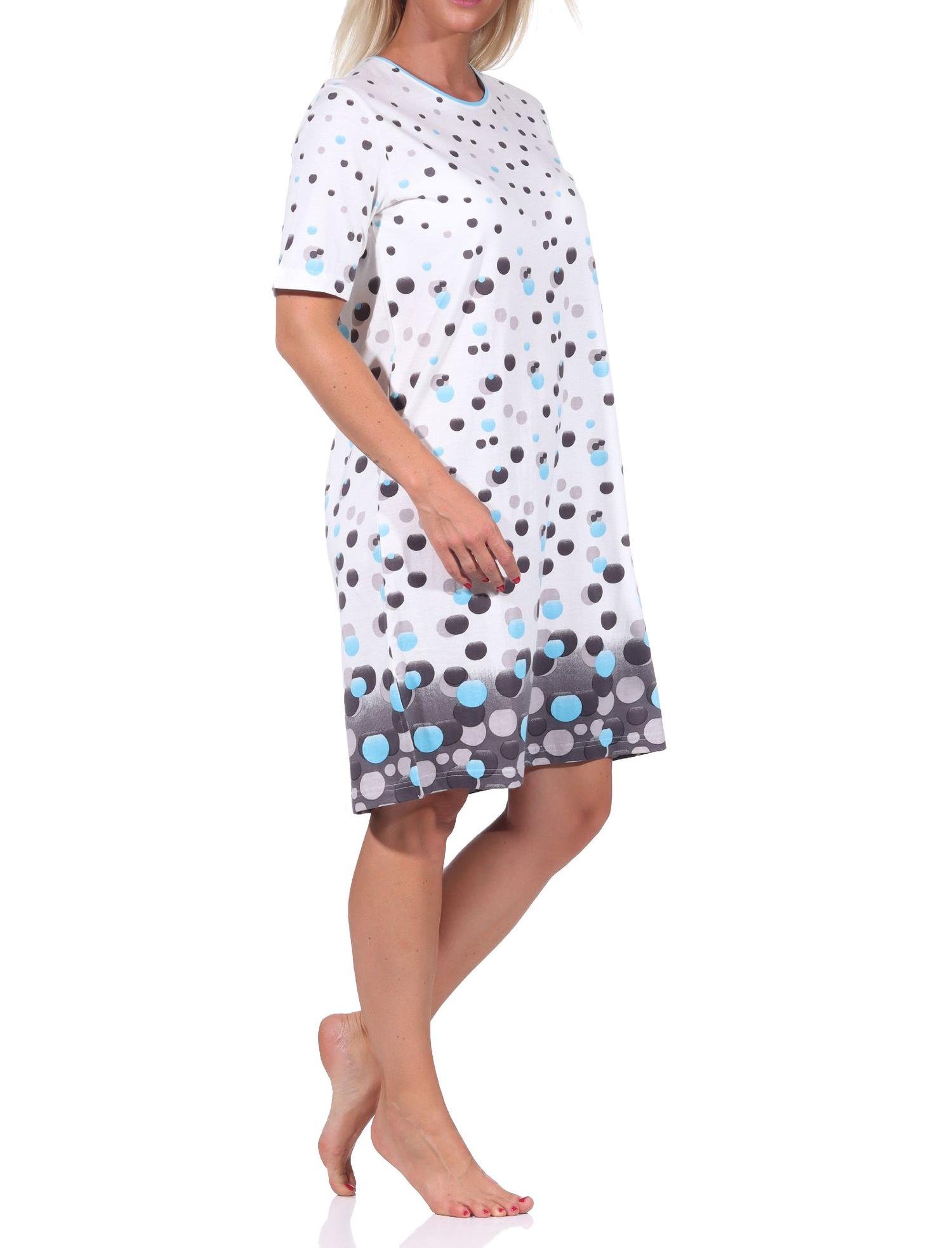 Damen kurzarm Nachthemd in Tupfen-Punkte Optik - auch in Übergrössen erhältlich