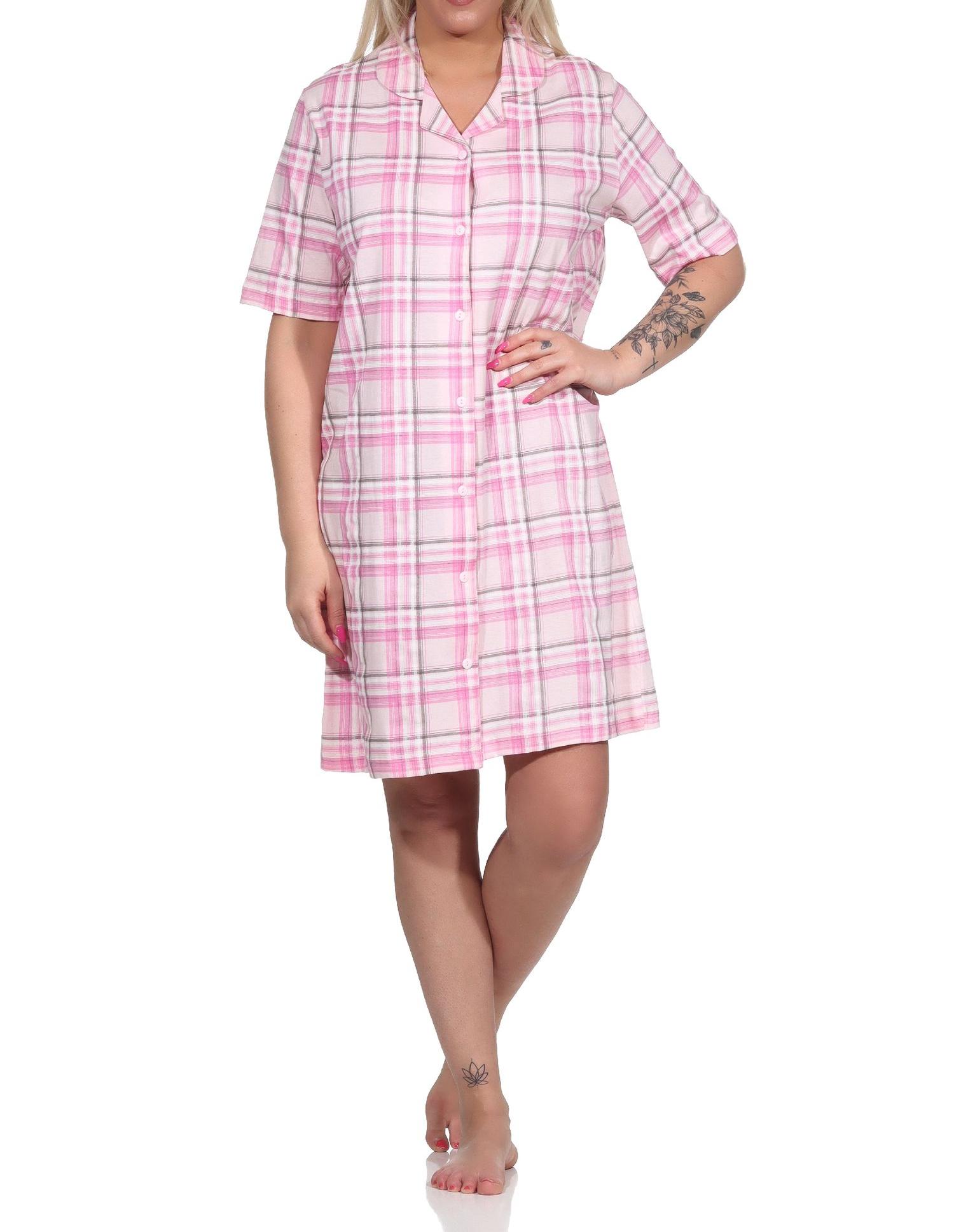 Damen kurzarm Nachthemd aus Jersey zum durchknöpfen in Karo-Optik-auch in Übergrössen