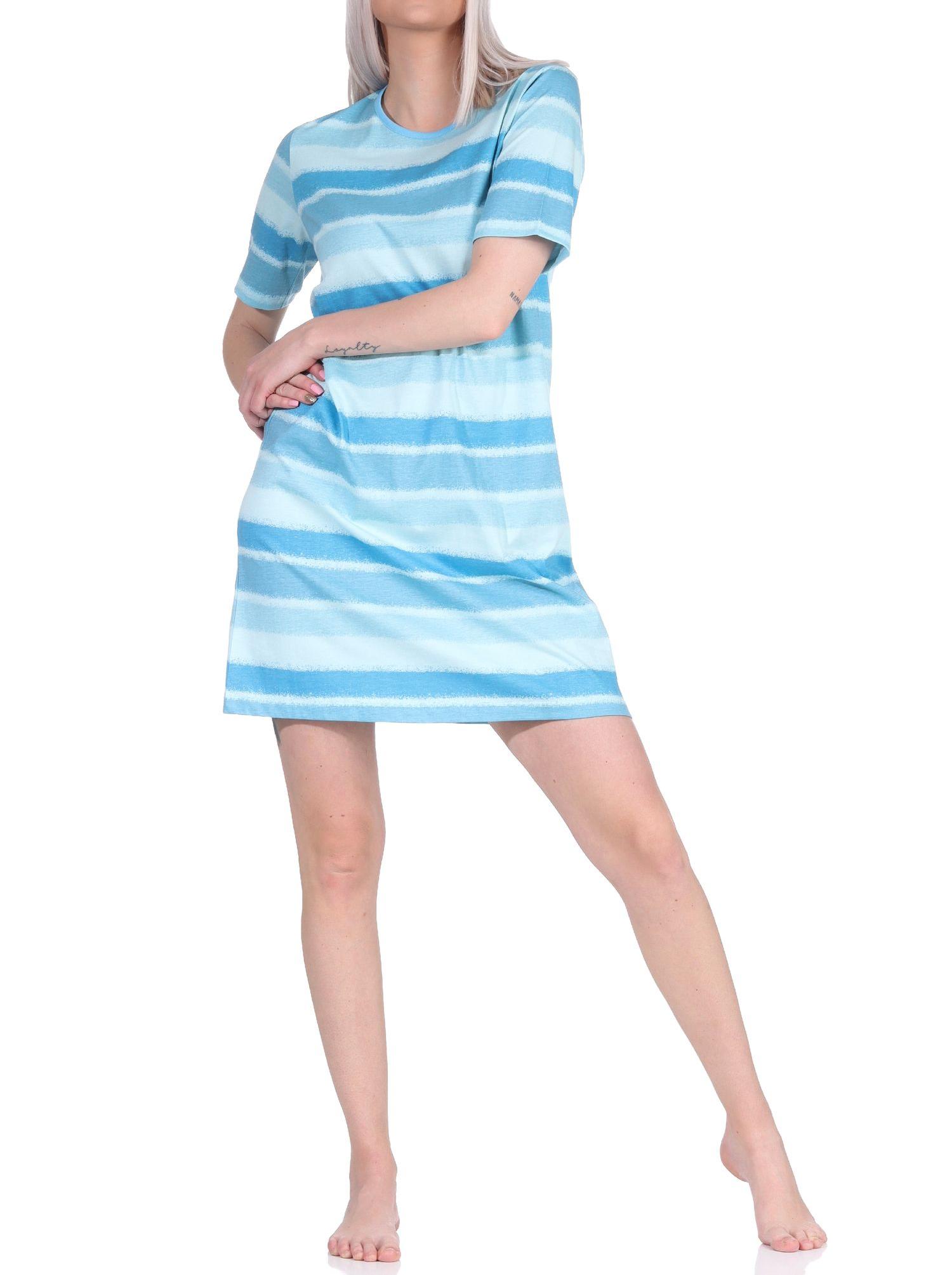 Damen kurzarm Nachthemd im farbenfrohen Streifen Look - 122 214 90 464