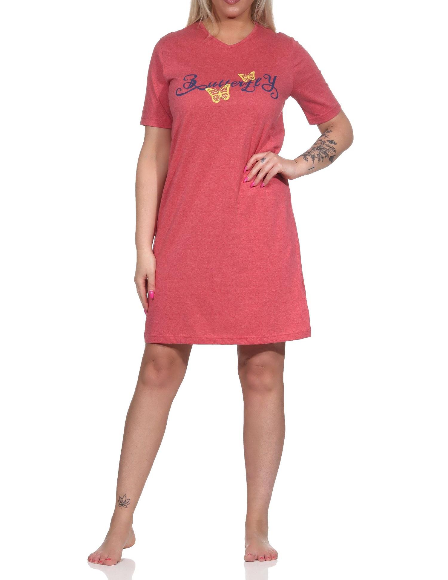 Damen kurzarm Nachthemd mit Schmetterling als Motiv - auch in Übergrössen Damen kurzarm Nachthemd mit Schmetterling als Motiv - auch in Übergrössen