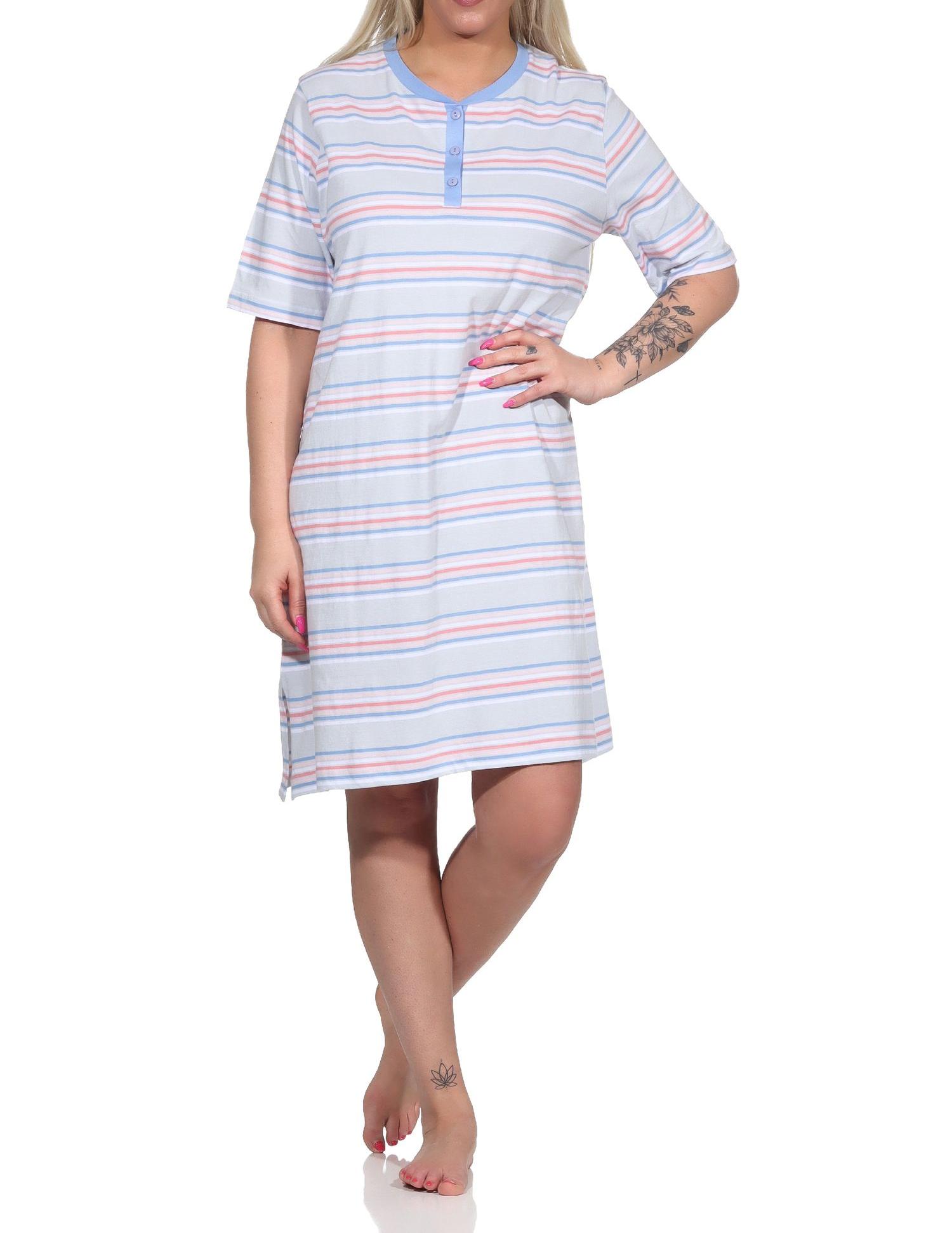 Damen kurzarm Nachthemd in pastellfarbenen Streifen - 122 214 90 863