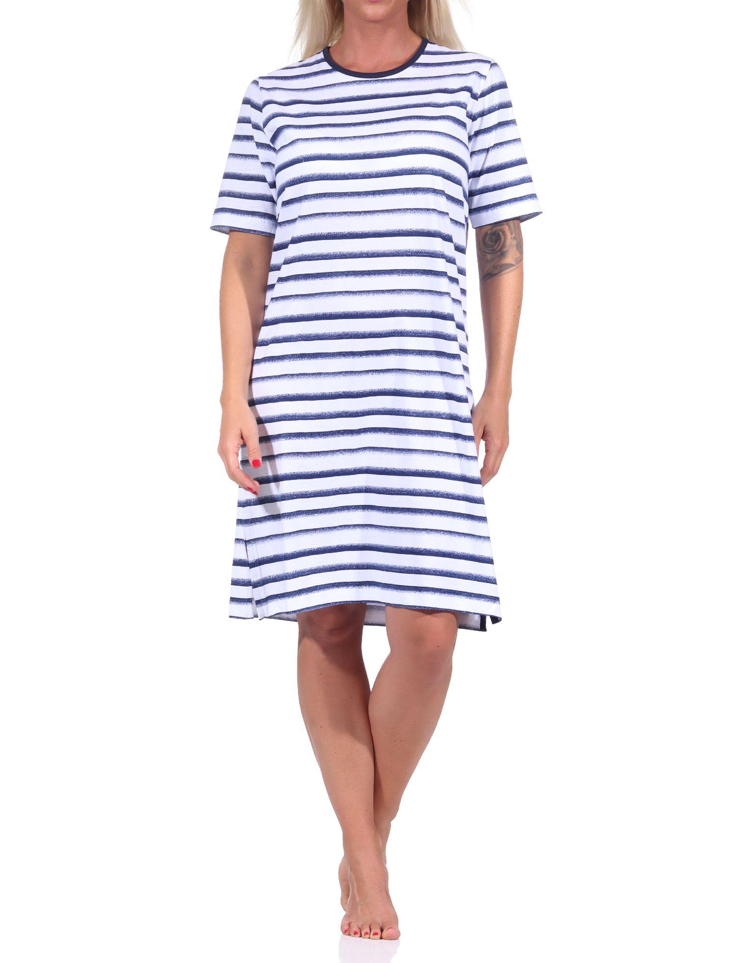 Damen kurzarm Nachthemd in maritimer Streifenoptik, auch in Übergrössen - 122 214 868